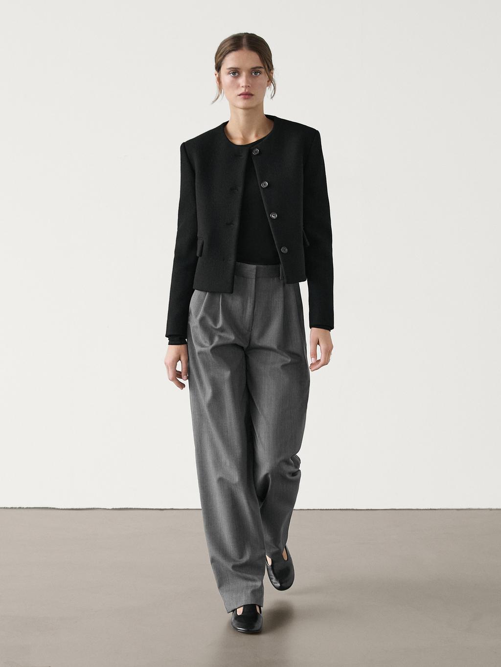 we take customers as our god Short blazer with crew neck Black