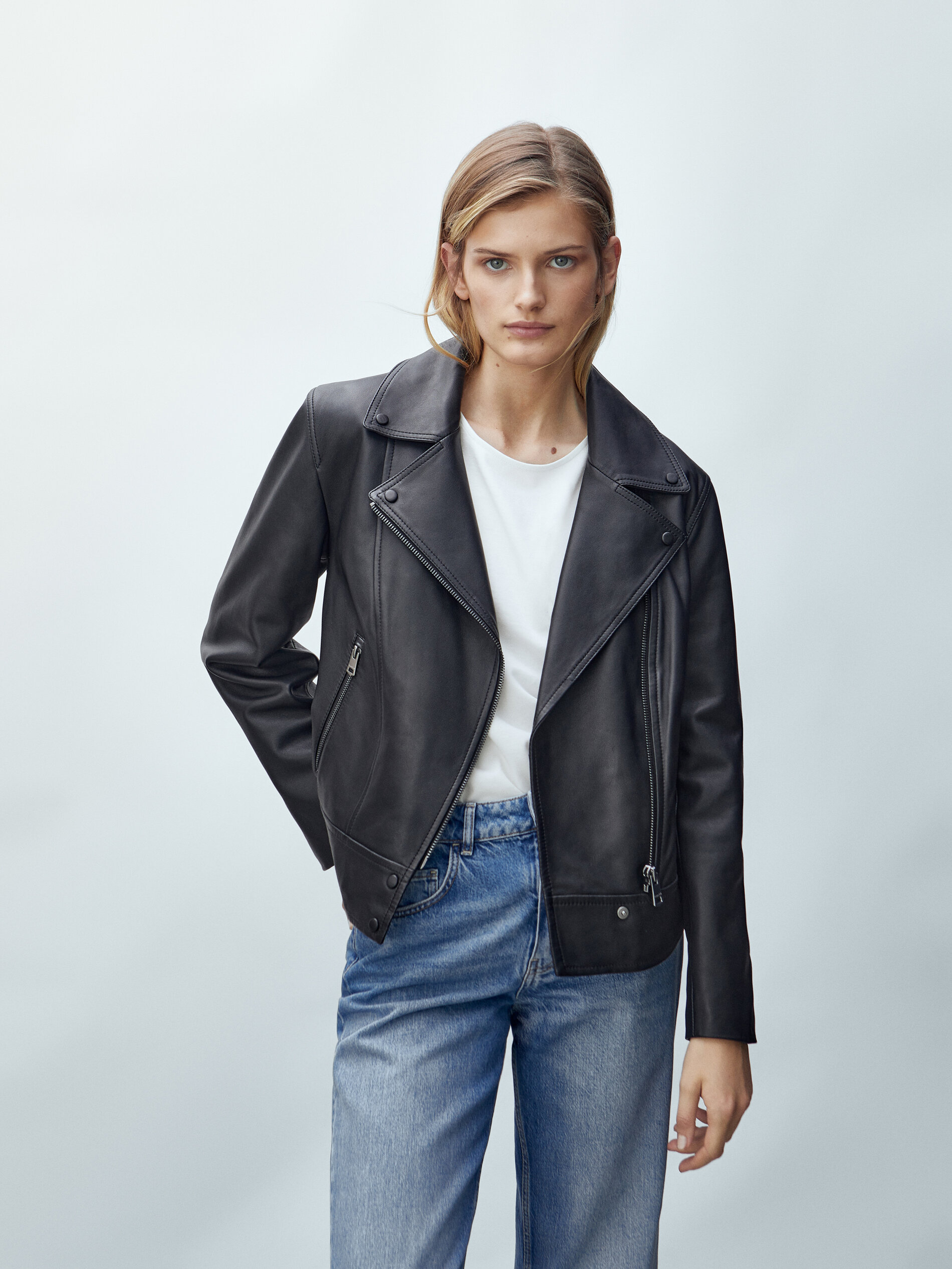 massimo dutti leather biker jacket