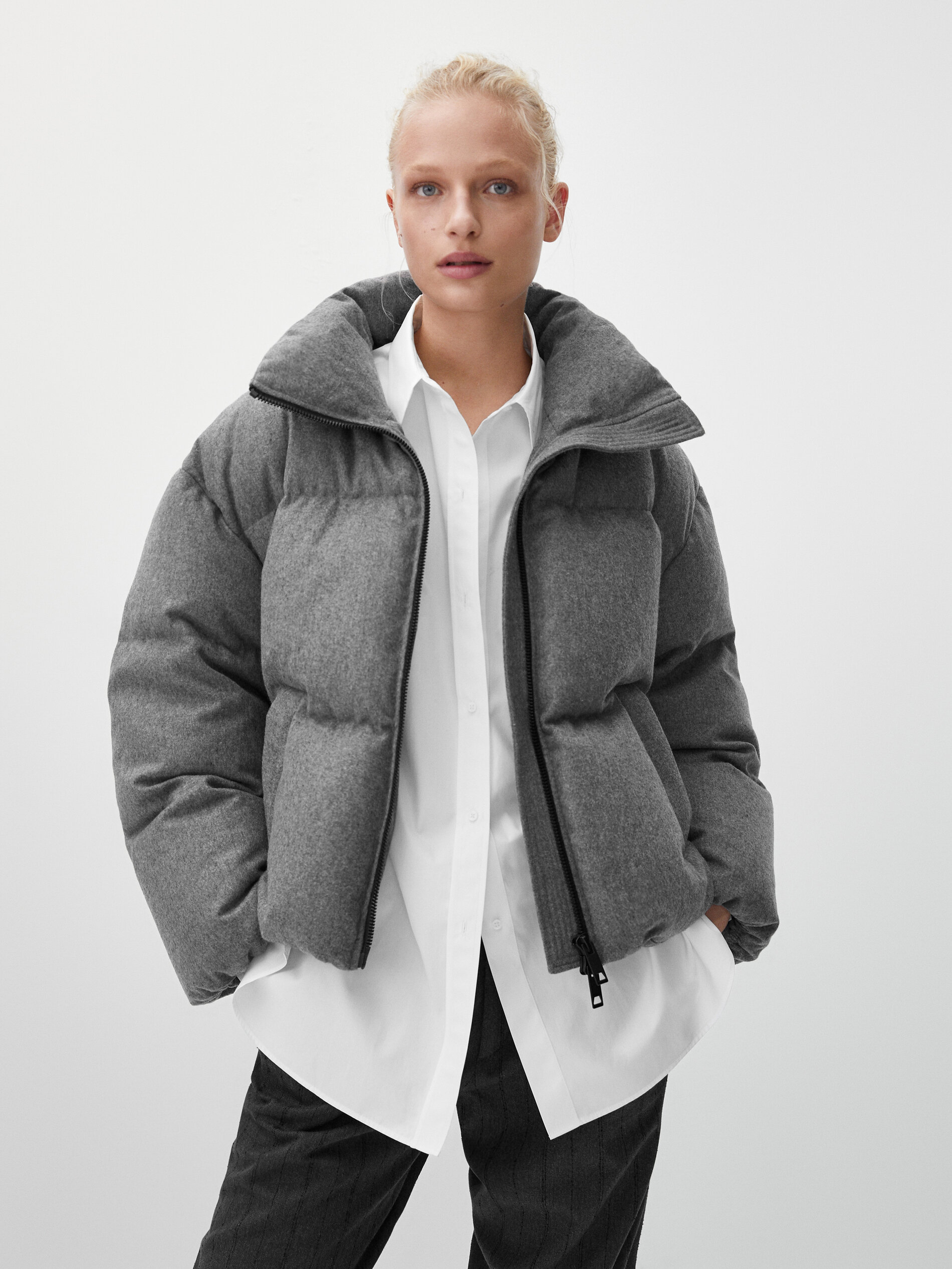 hooded down bomber jacket