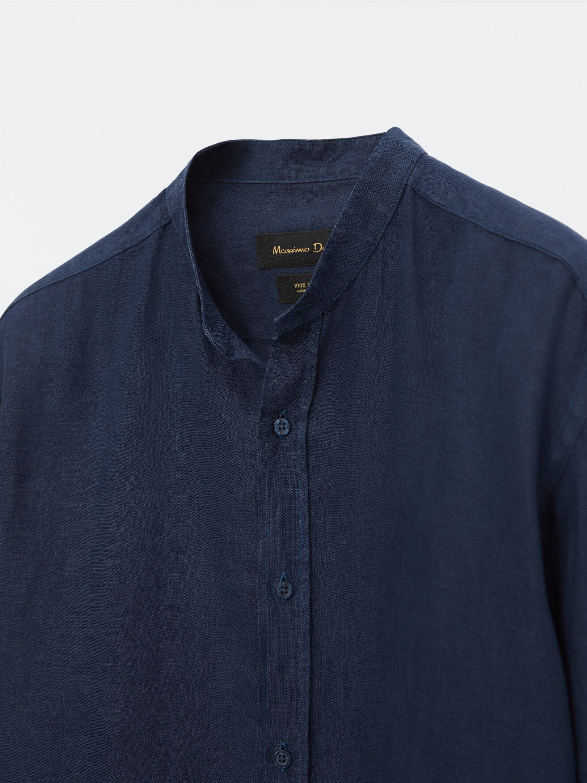 camisa lino cuello mao