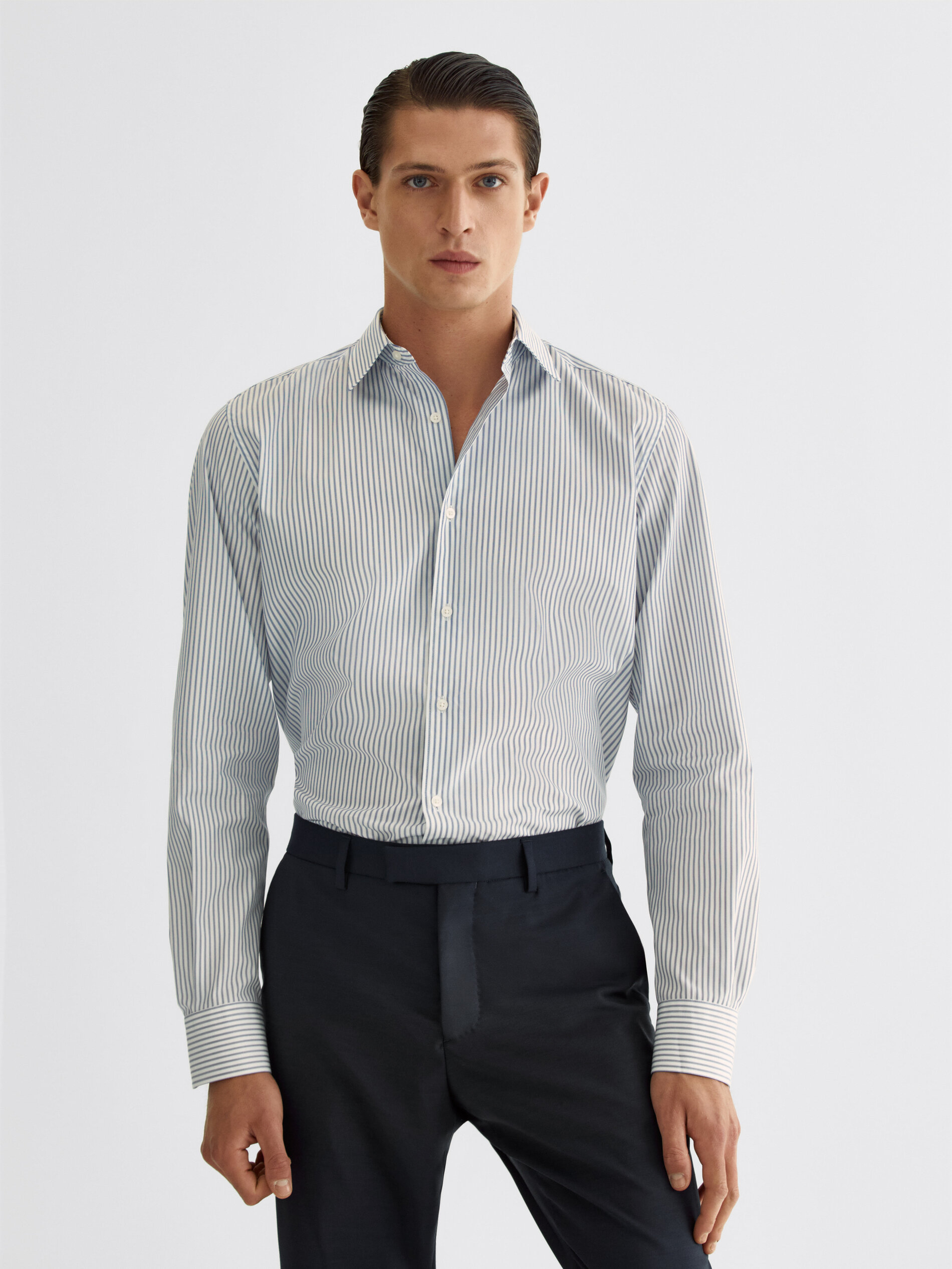 Mens slim fit striped shirt clearance