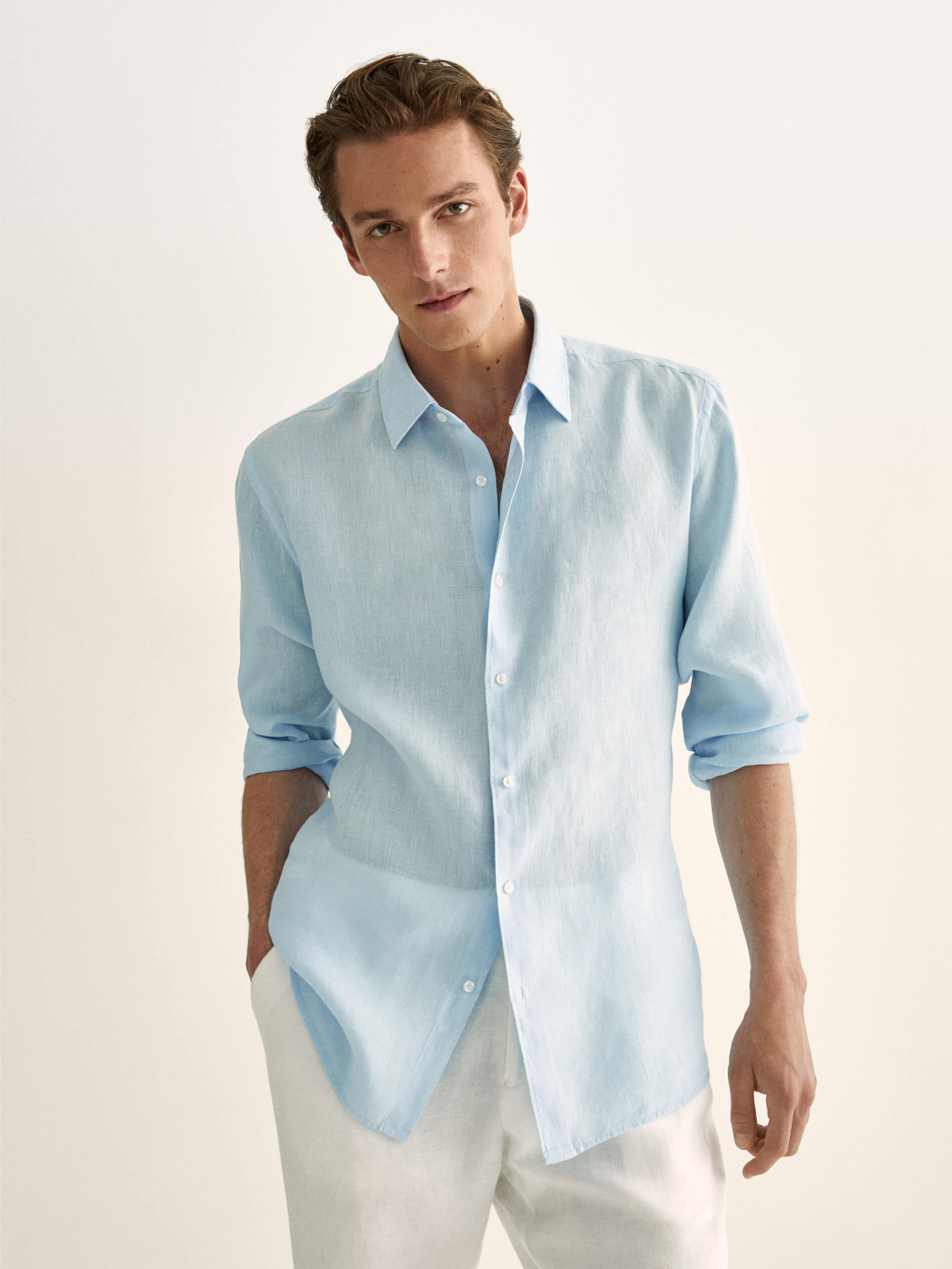 100% gekleurd linnen overhemd slim fit voor HEREN - COLLECTIE - Schoenen -  Laarzen en enkellaarzen Massimo Dutti Belgium