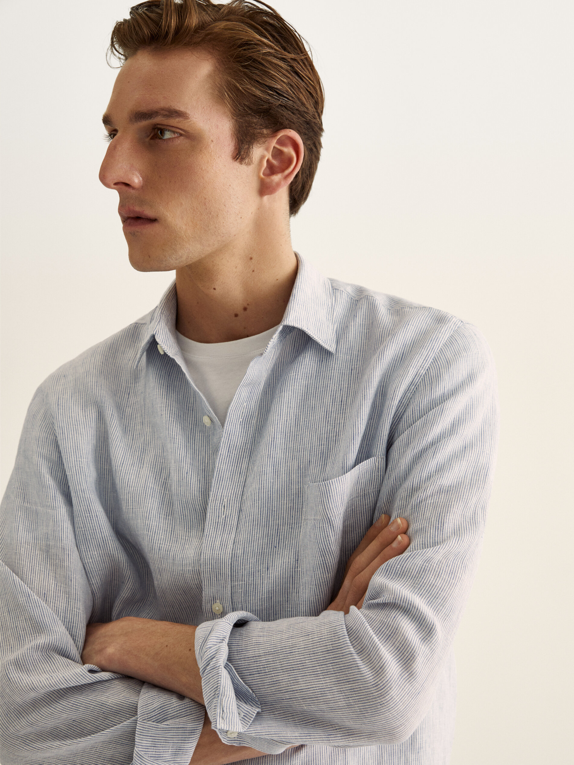 Slim fit striped linen shirt with 
