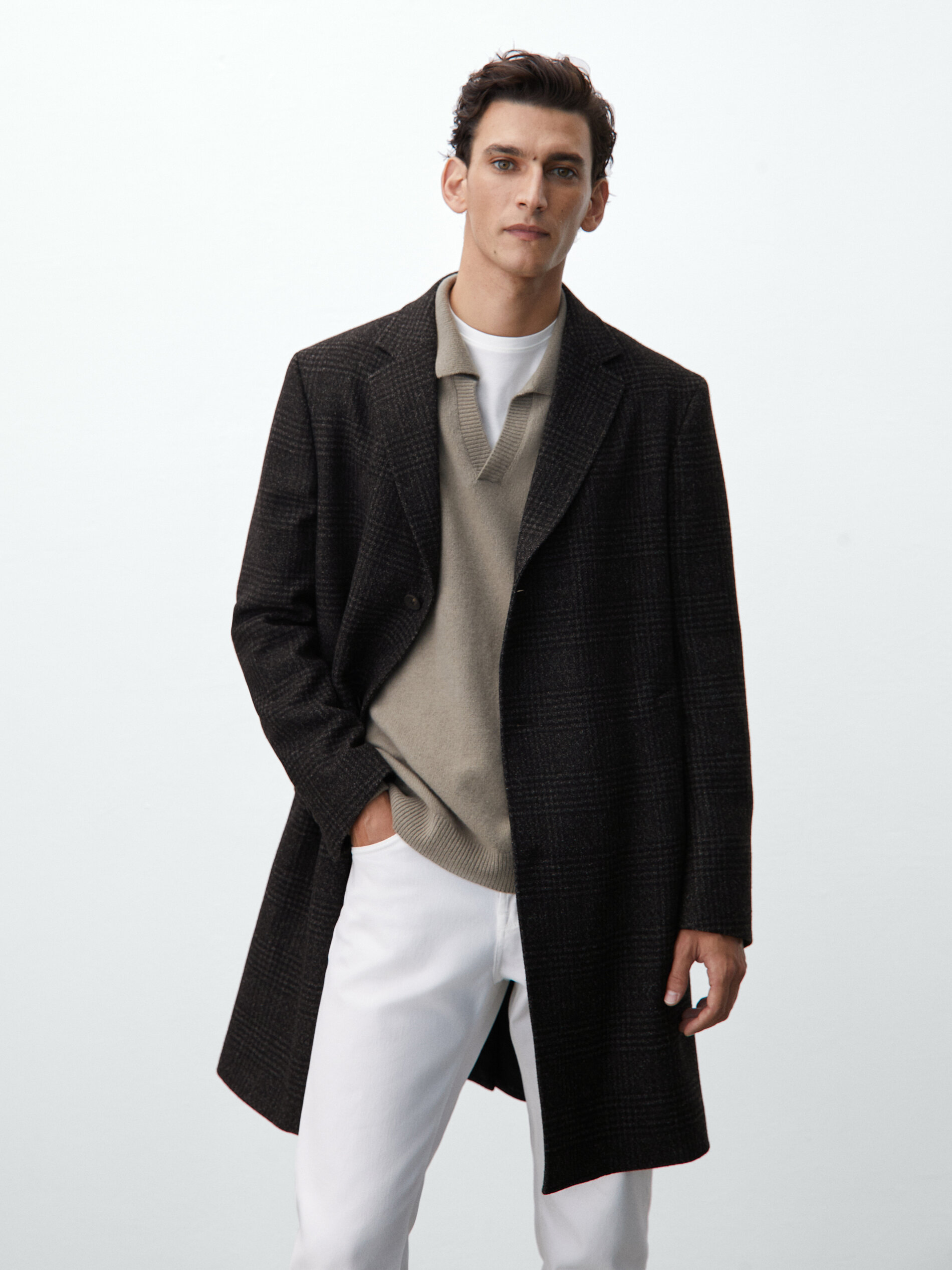 massimo dutti checked wool coat