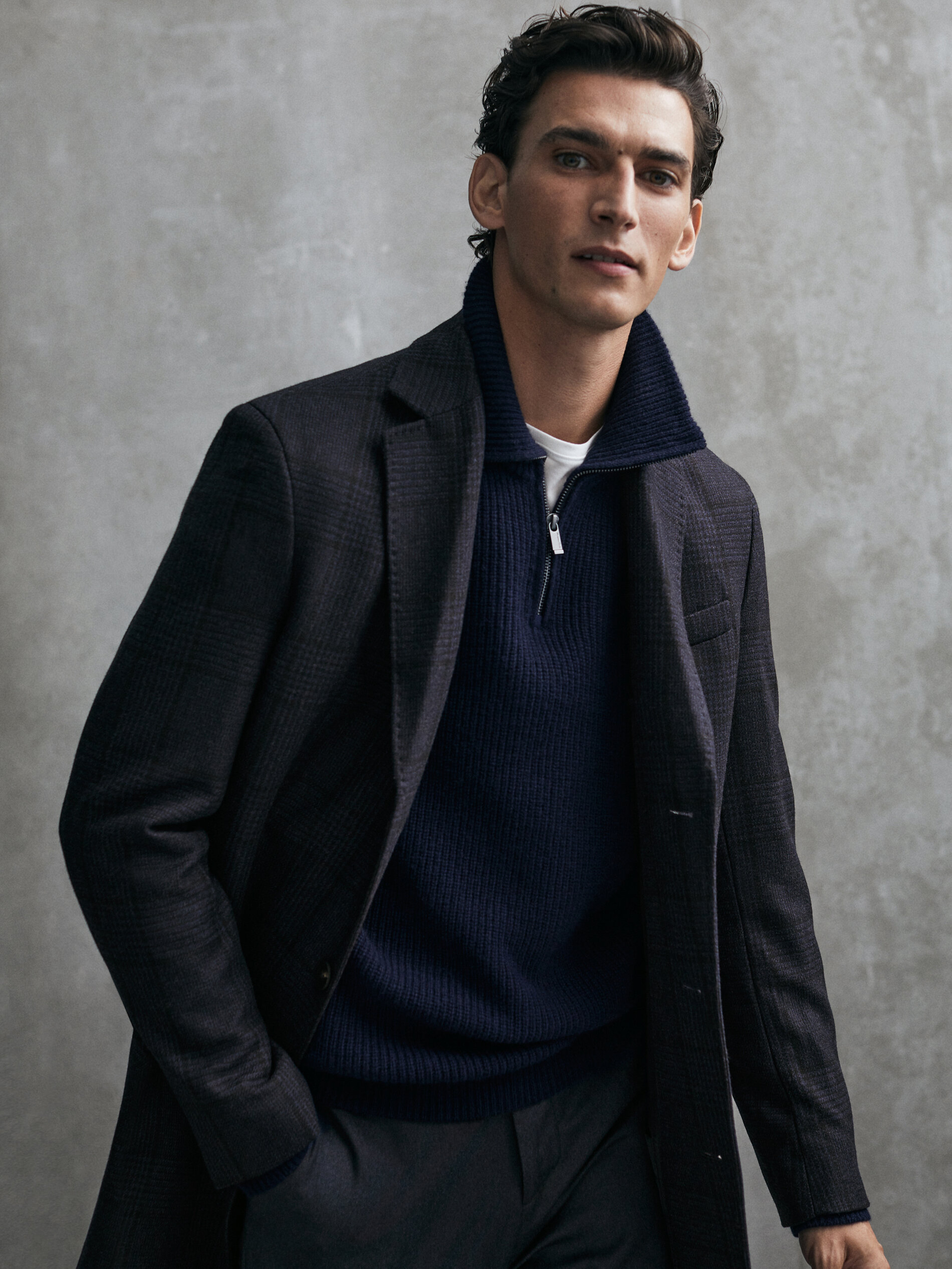 massimo dutti checked wool coat