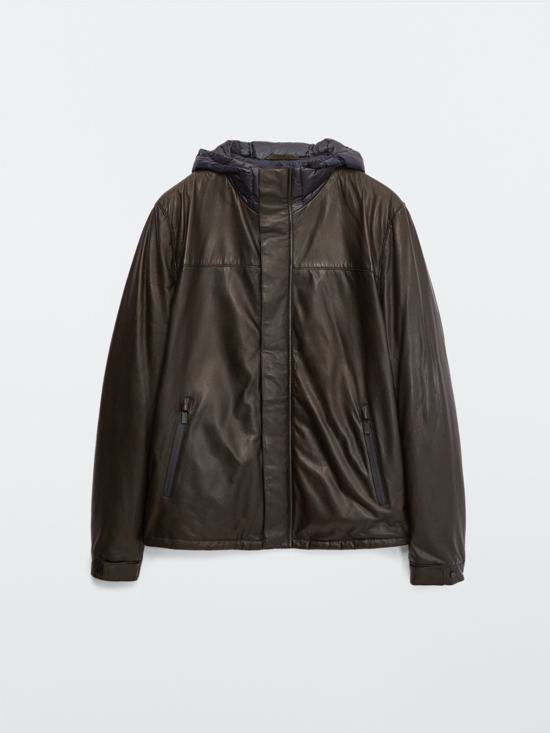 Contrast leather quilted jacket - Massimo Dutti