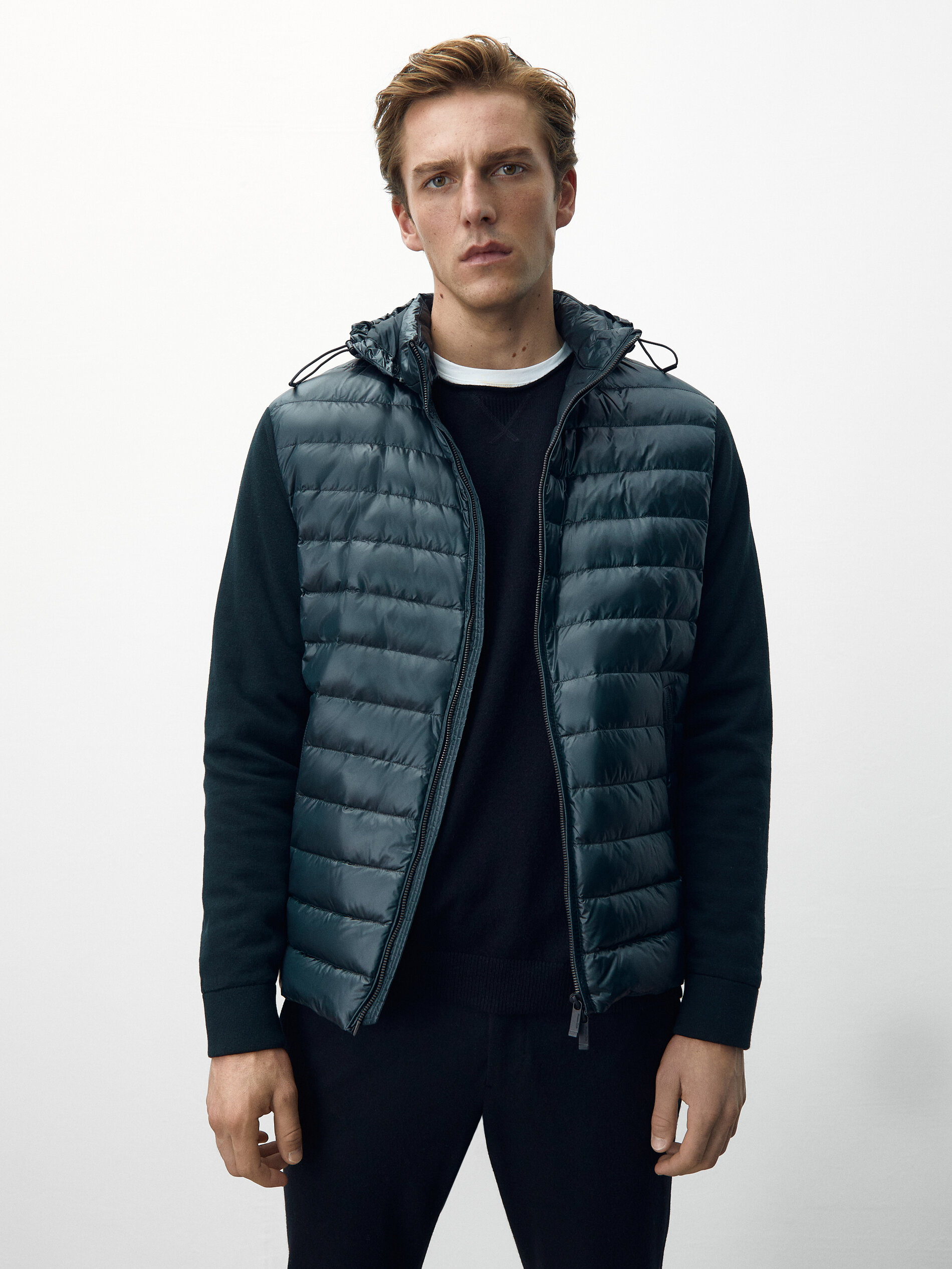 knit sleeve puffer jacket