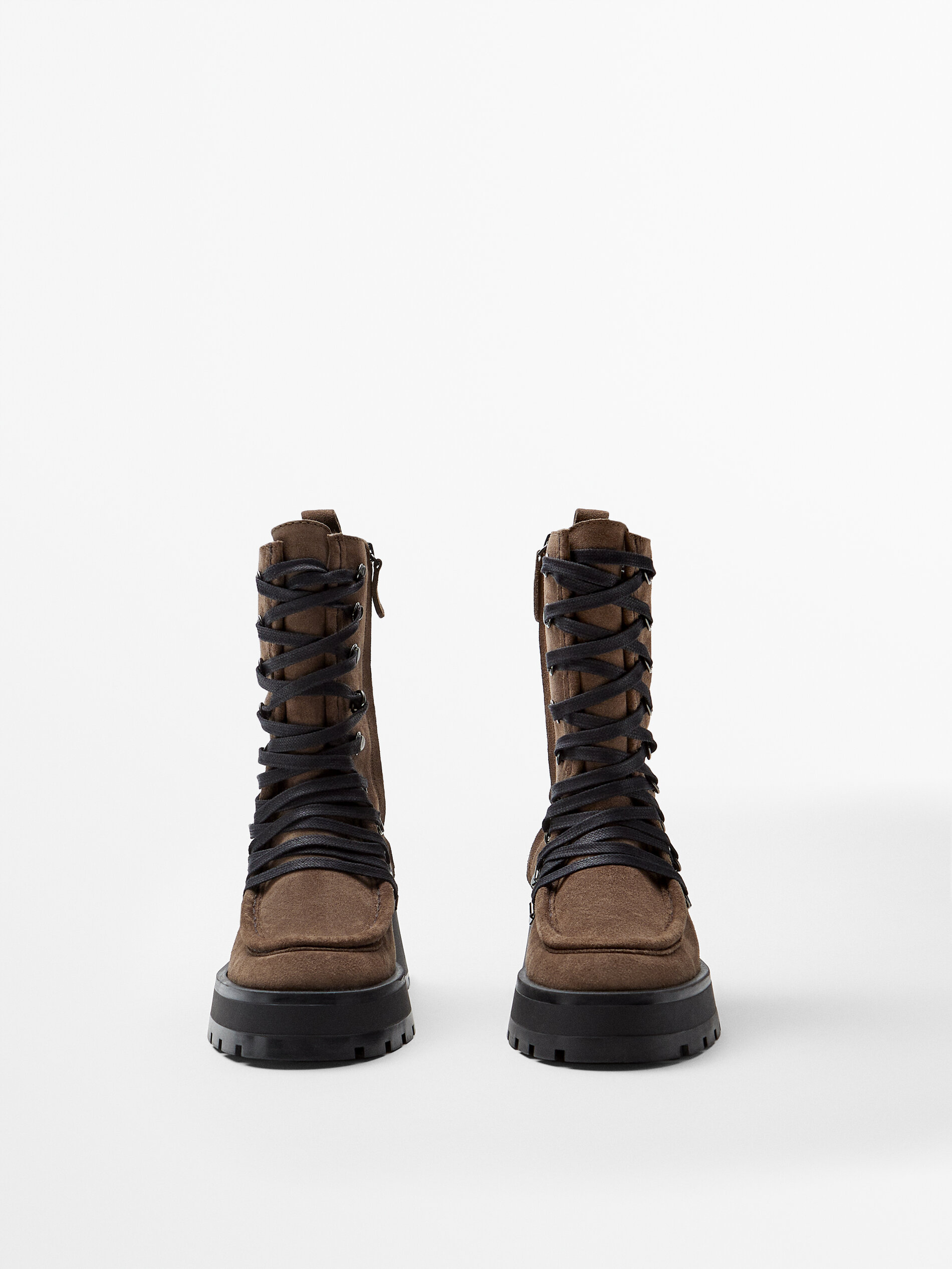 brown suede lace up booties