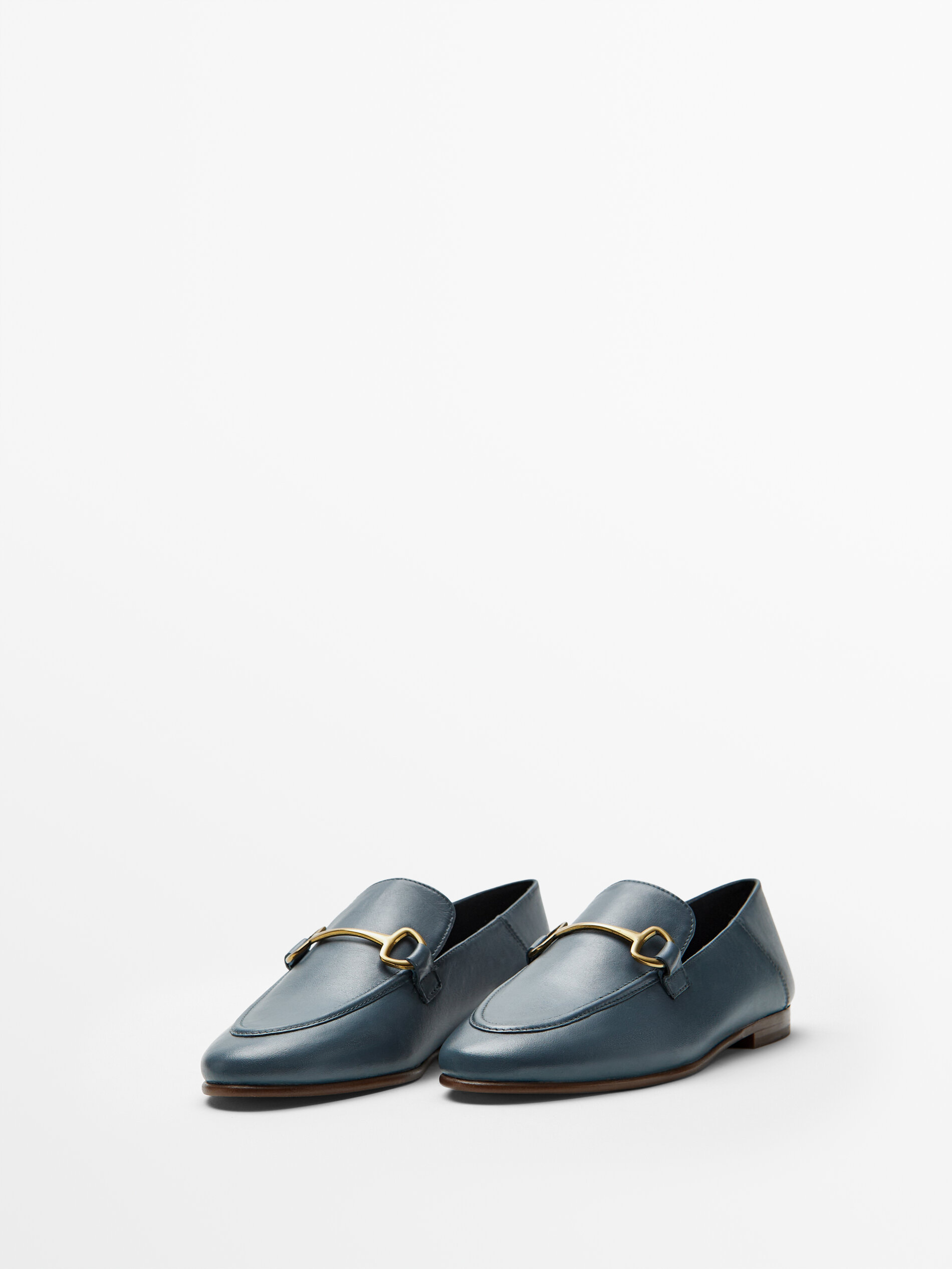 METALLIC BLUE LEATHER LOAFERS - null - Massimo Dutti