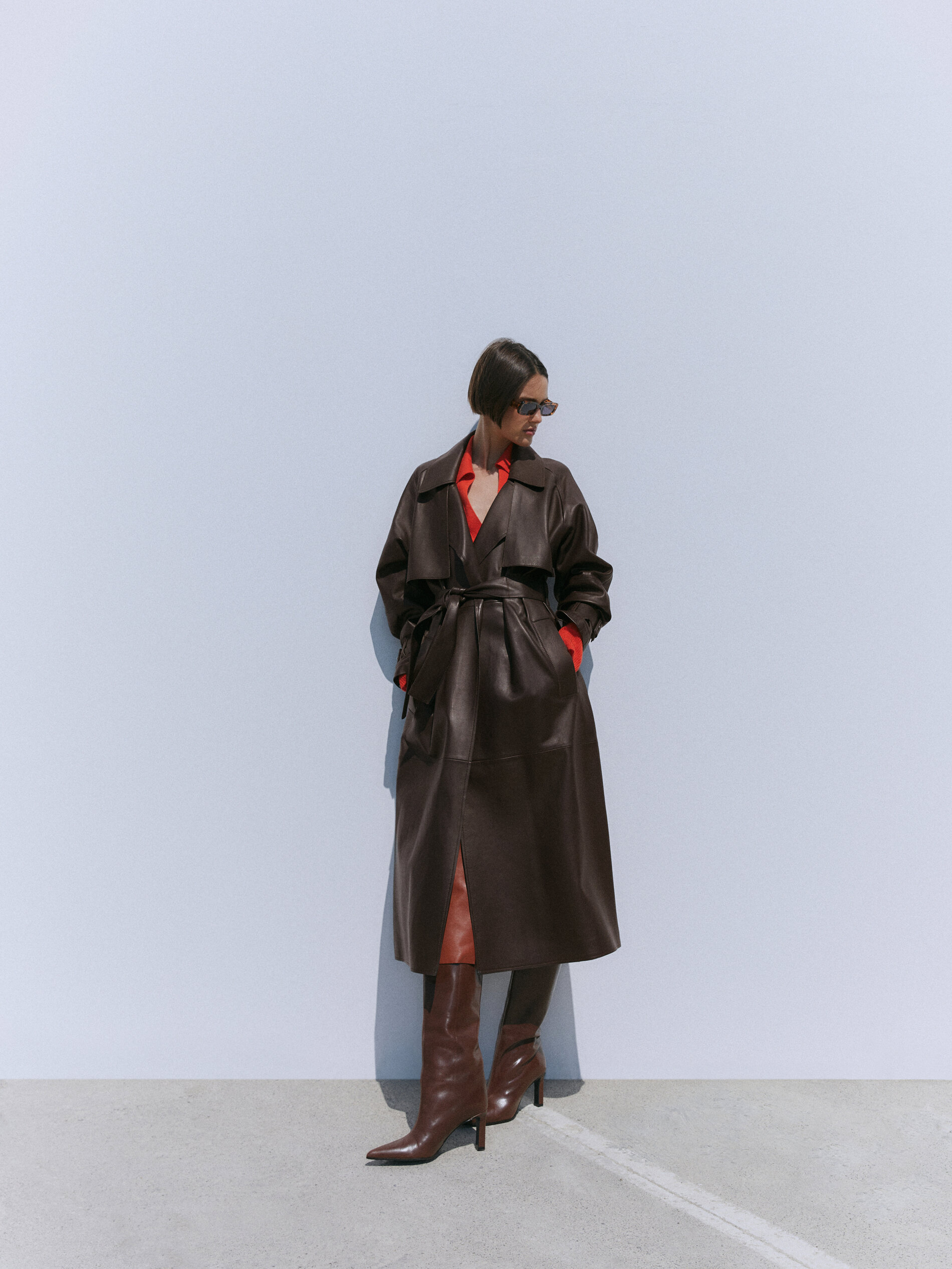 Nappa leather trench-style coat with 