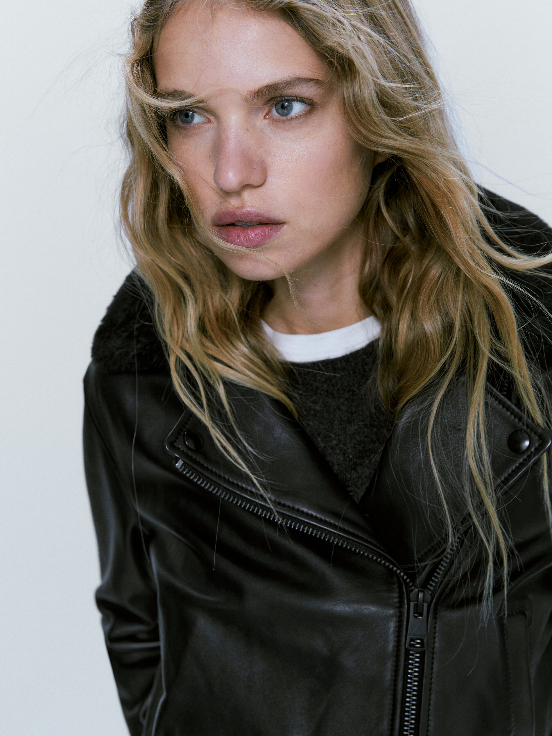 Massimo Dutti - Women - Leather Biker Jacket with Detachable Collar - Black - 16
