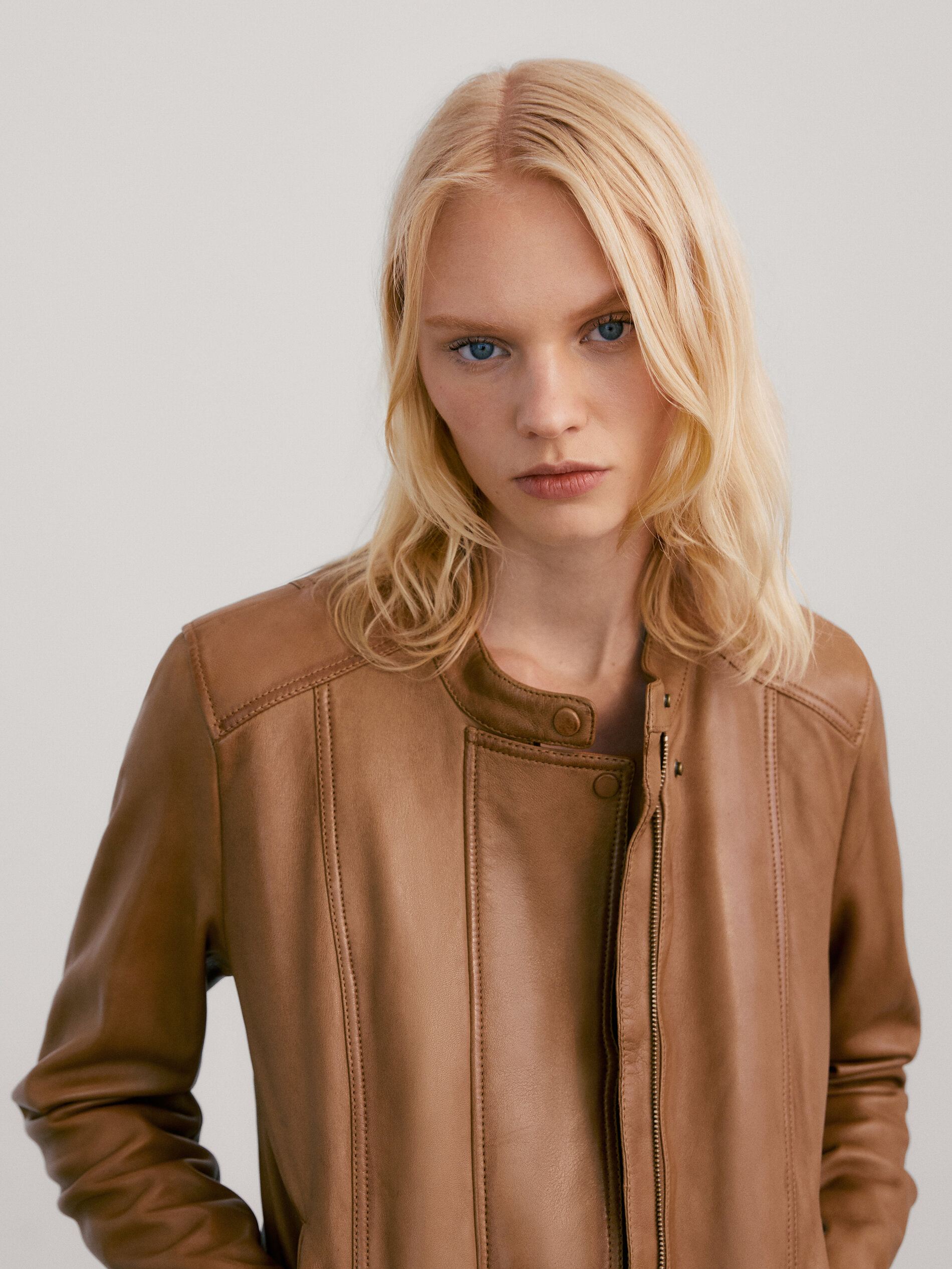 Nappa leather jacket with placket 