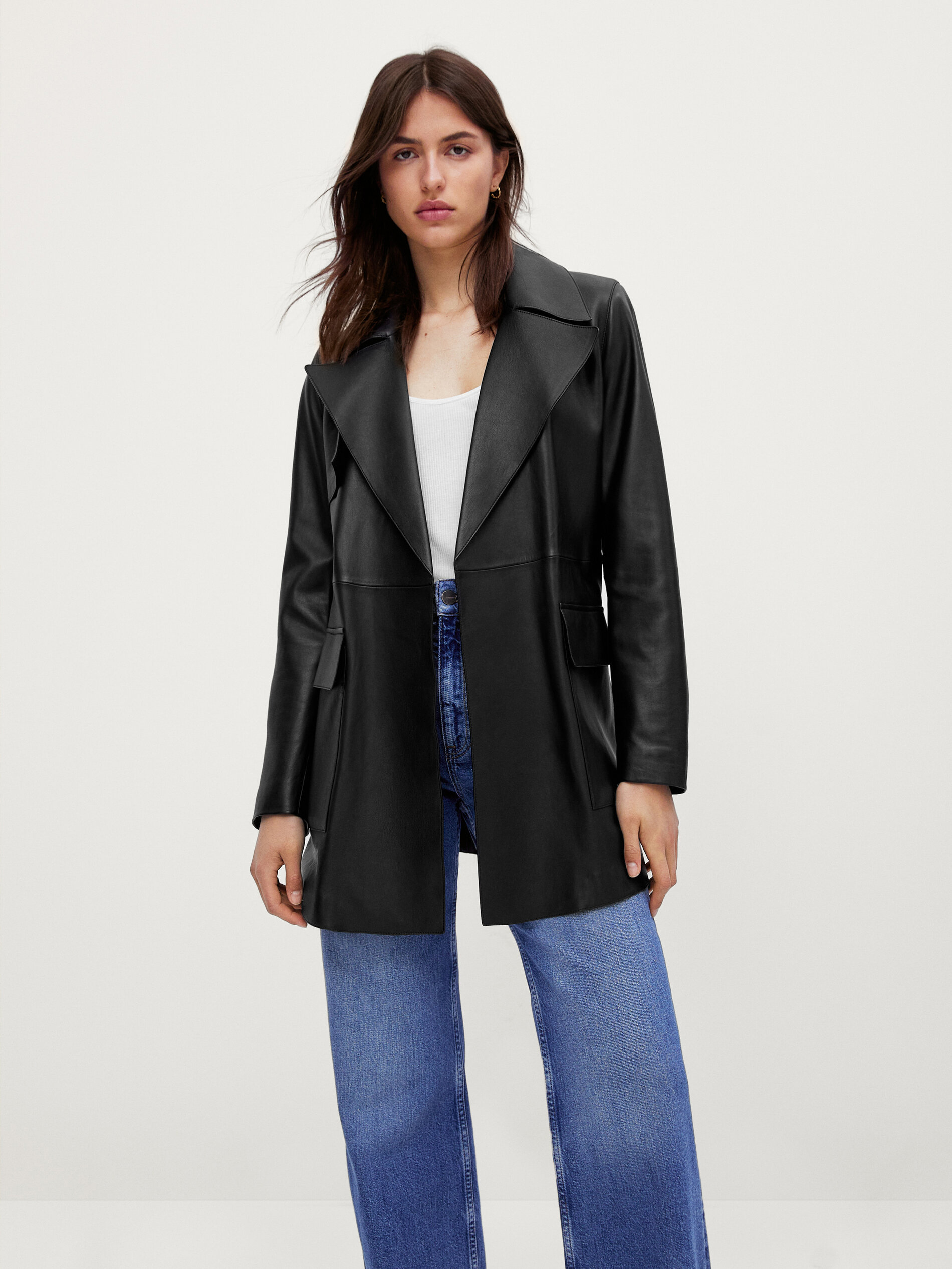 massimo dutti leather trench coat