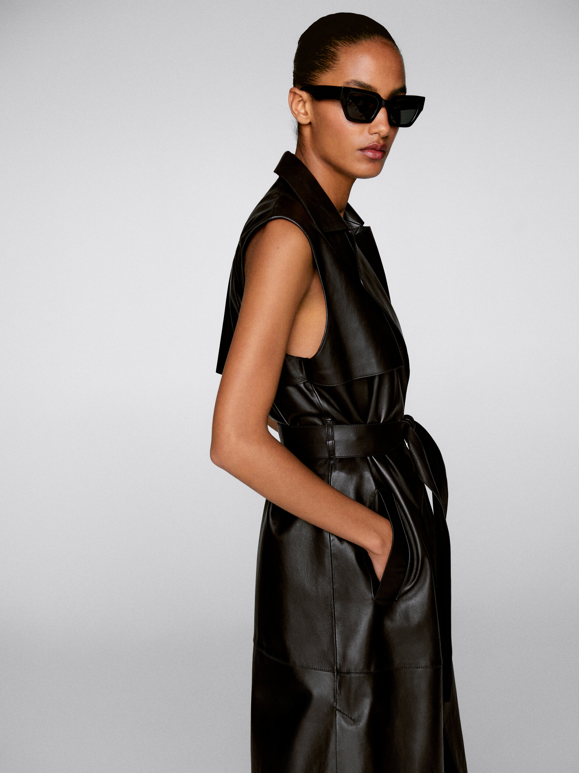 Longline nappa leather waistcoat 
