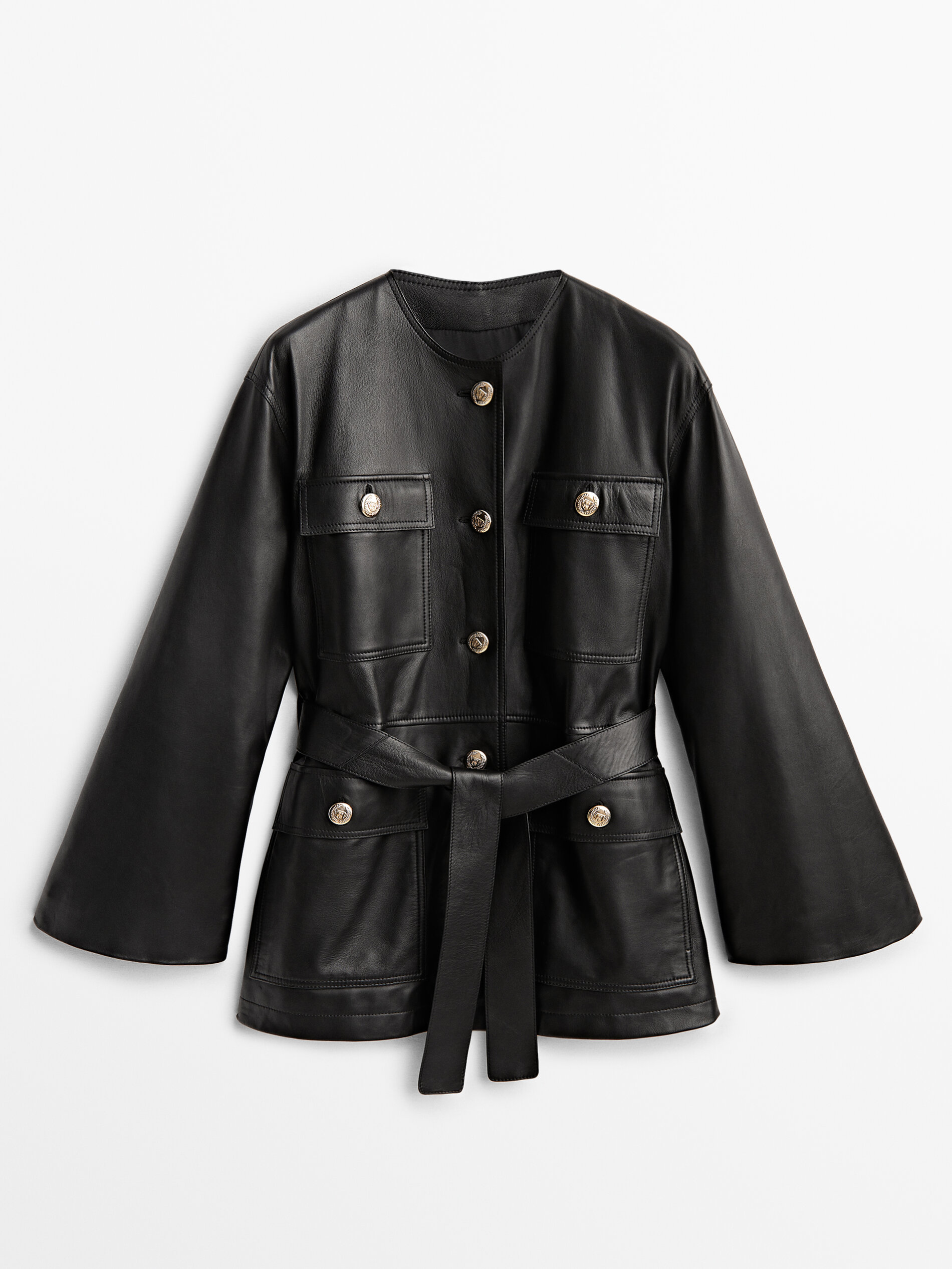 Black nappa leather jacket with buttons 