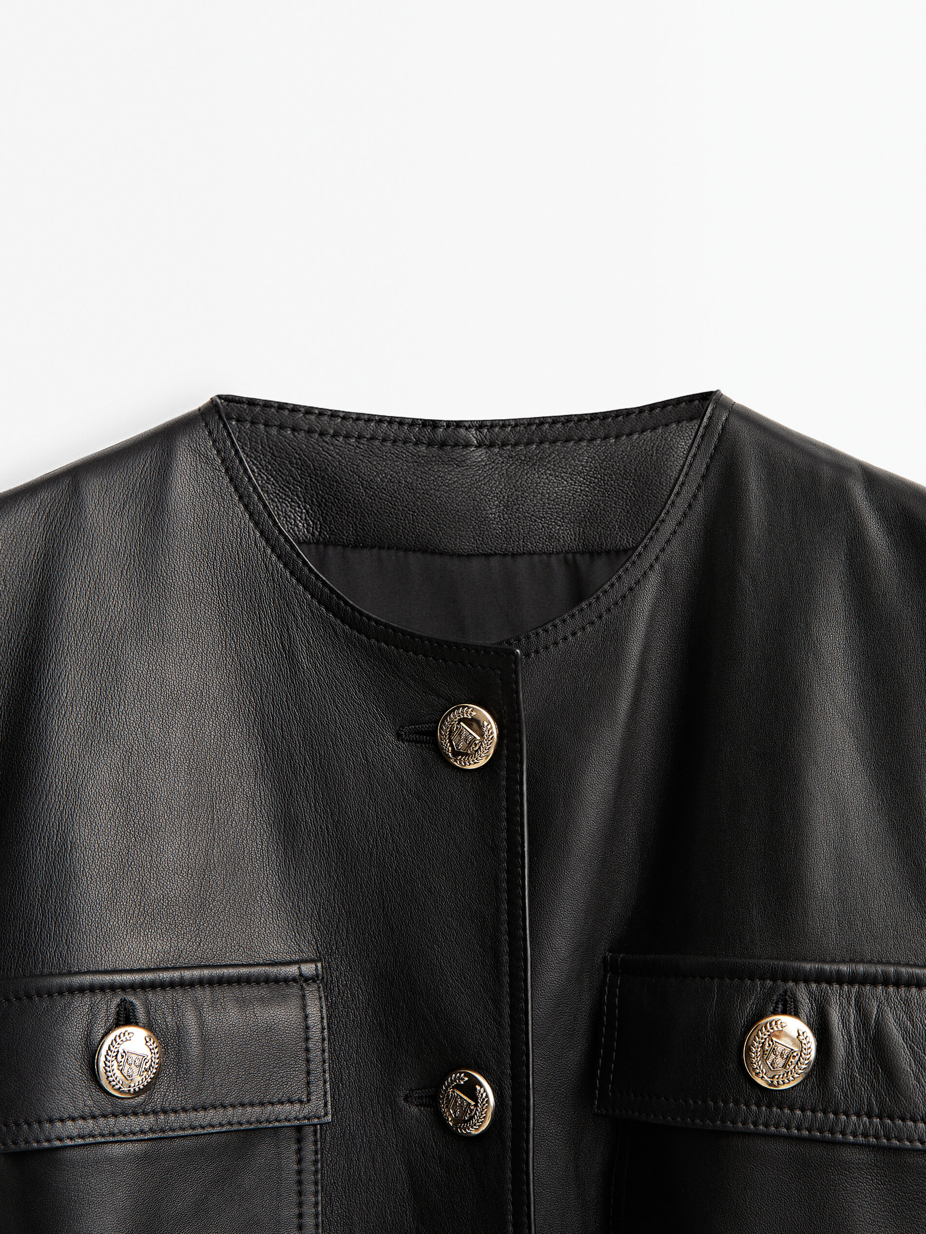 Black nappa leather jacket with buttons 