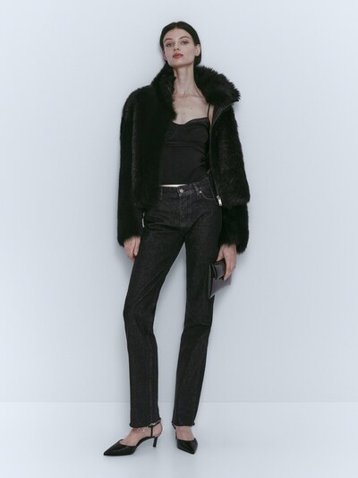 마시모두띠 Massimo Dutti Black leather mouton jacket,BLACK