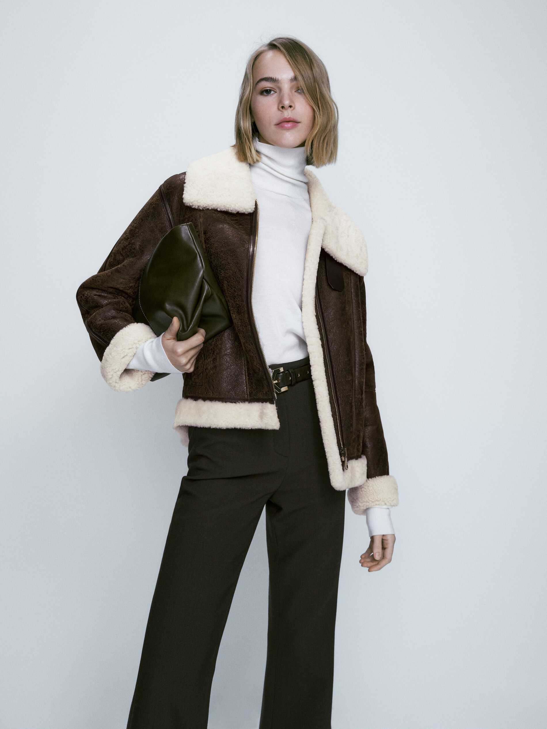 Mouton leather aviator jacket - Massimo 