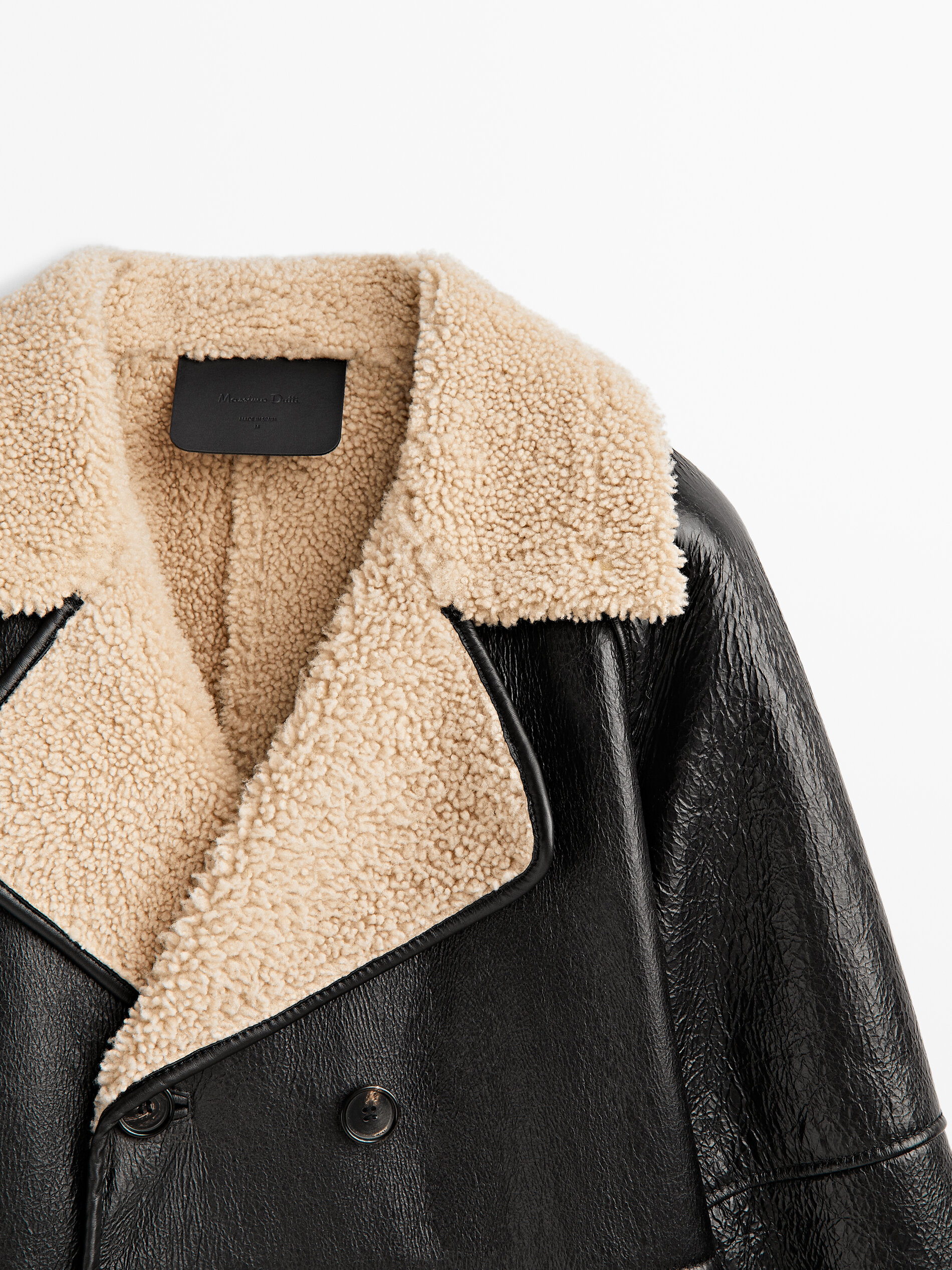 Mouton leather coat with crackled 