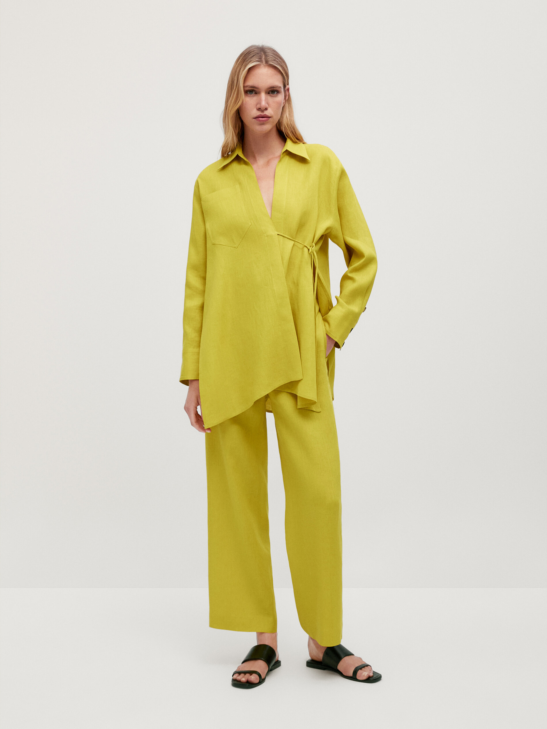Straight lime linen trousers - Massimo 