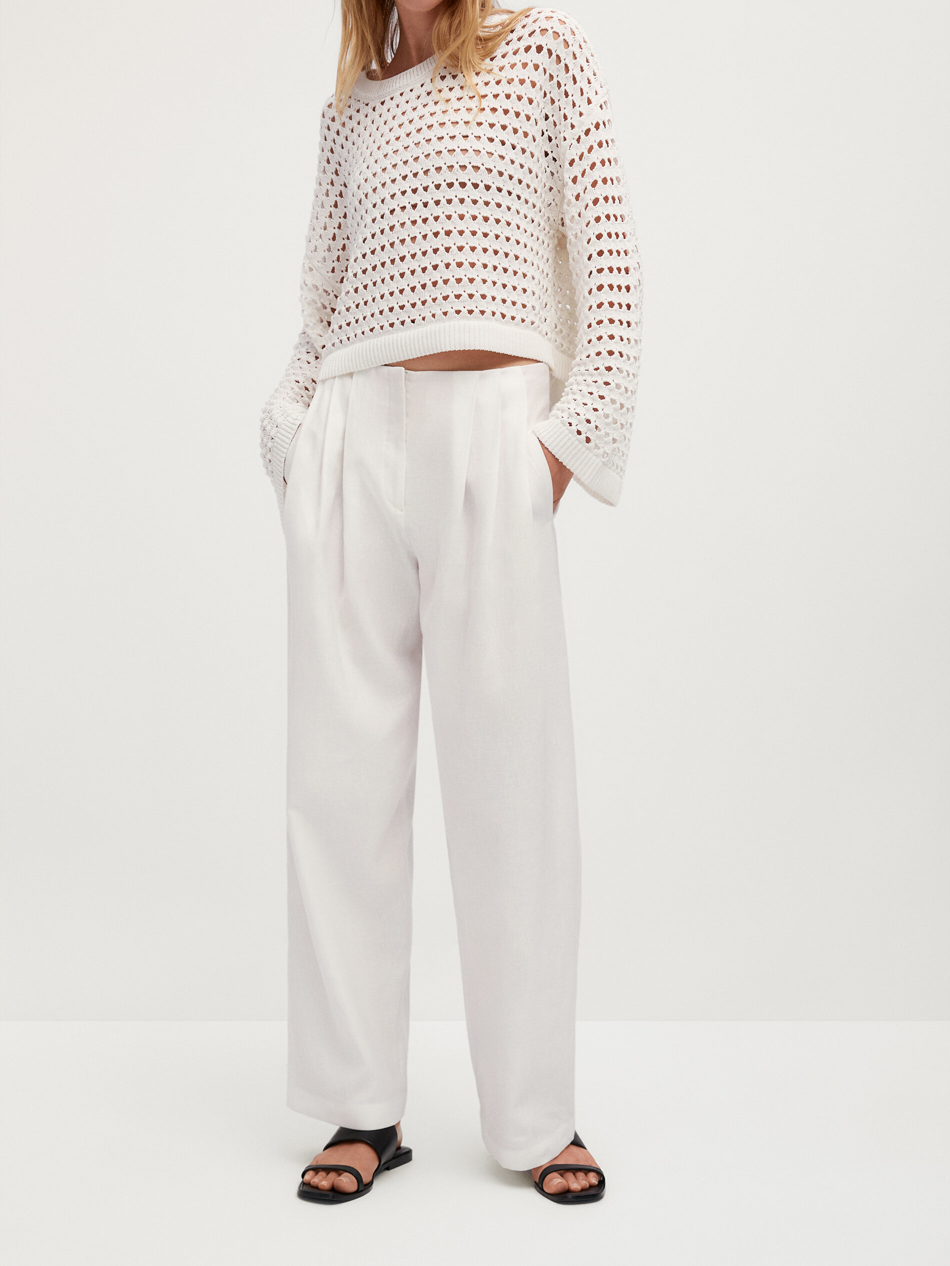 Pantaloni a vita bassa di lino e cotone - Massimo Dutti Italia