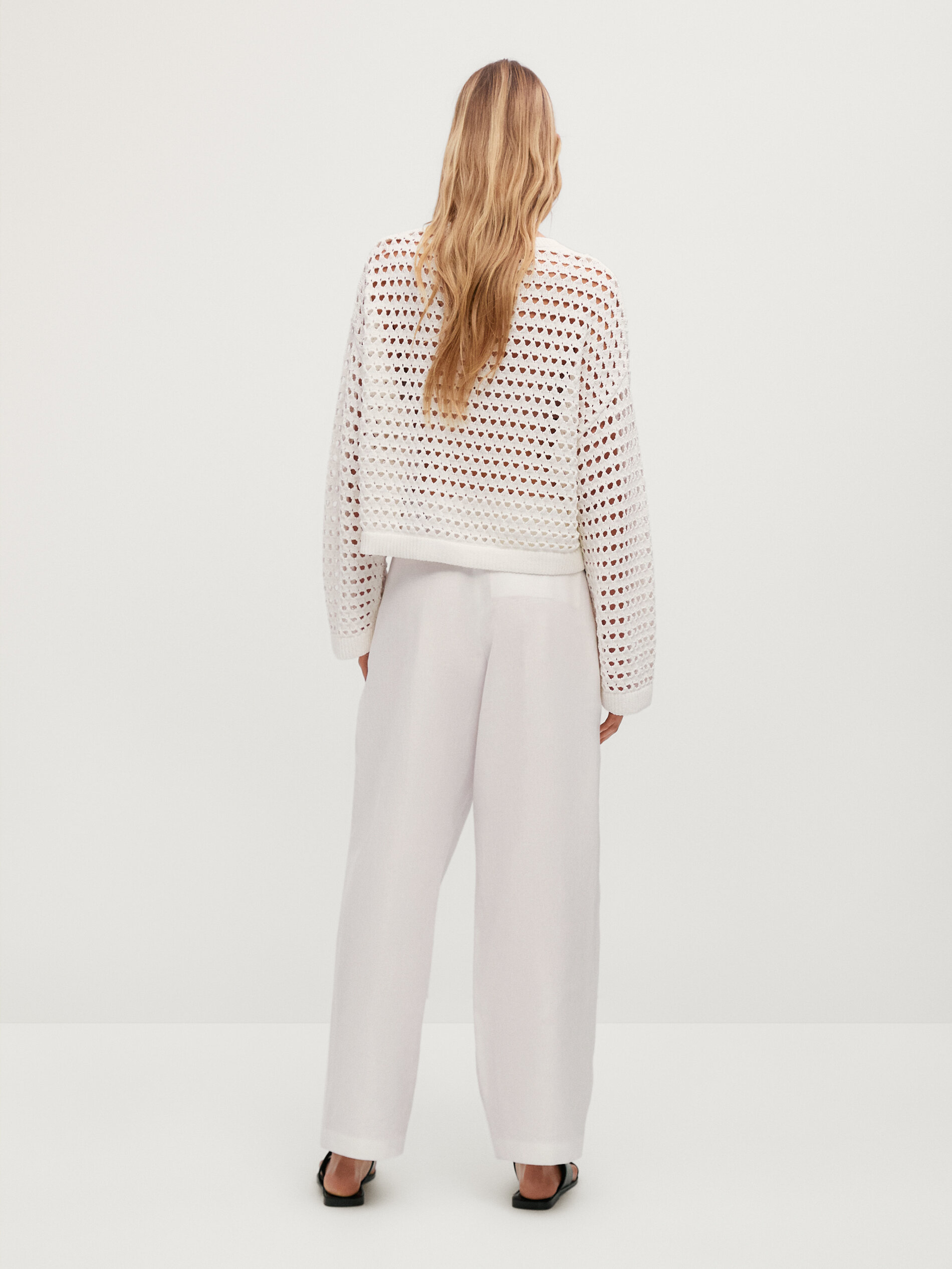 Pantaloni a vita bassa di lino e cotone - Massimo Dutti Italia