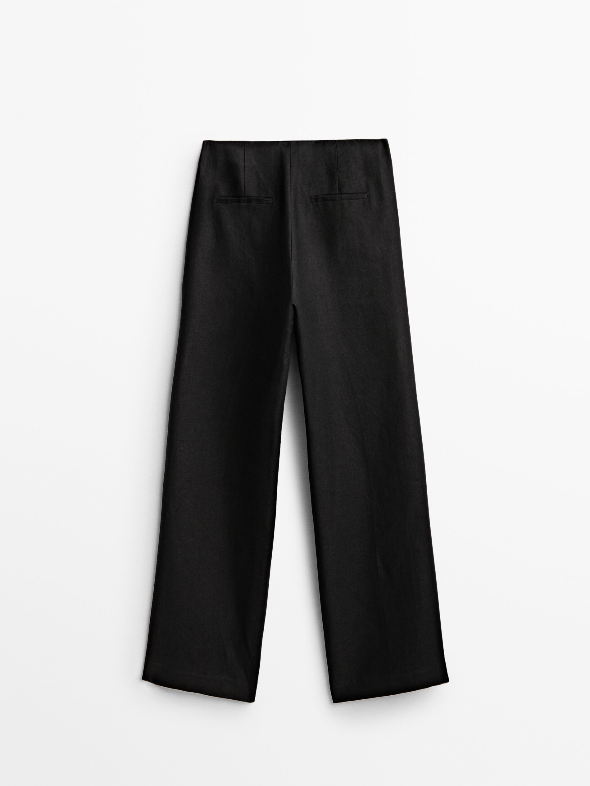 Massimo Dutti - Women - Linen Trousers with Slit at Hem - Black - 6