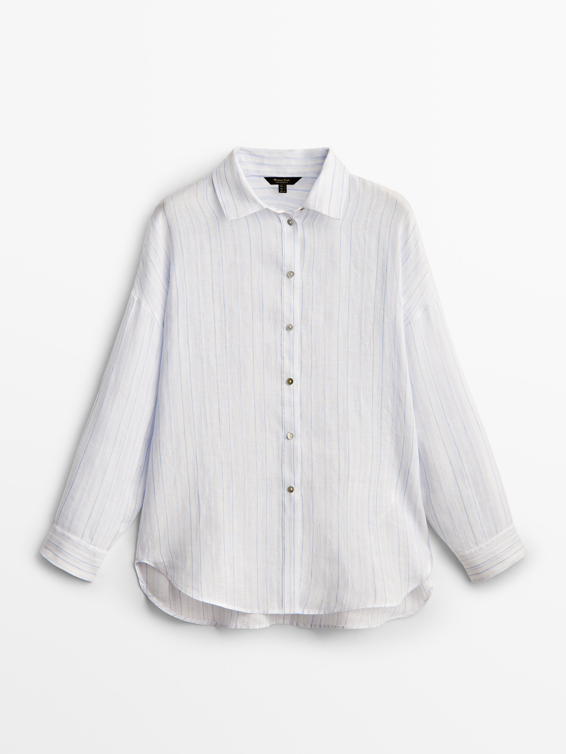 Massimo Dutti - Women - 100% Linen Striped Shirt - Sky Blue - L