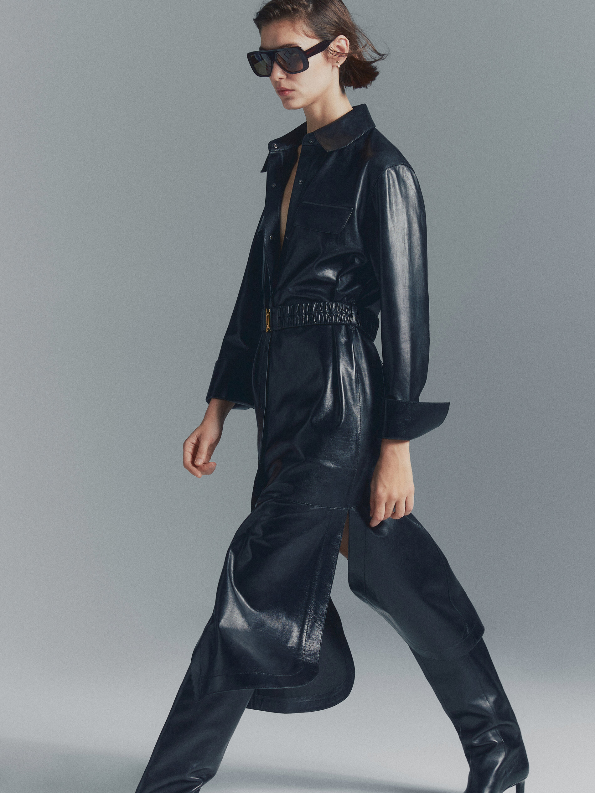 Nappa leather dress with elastic belt 