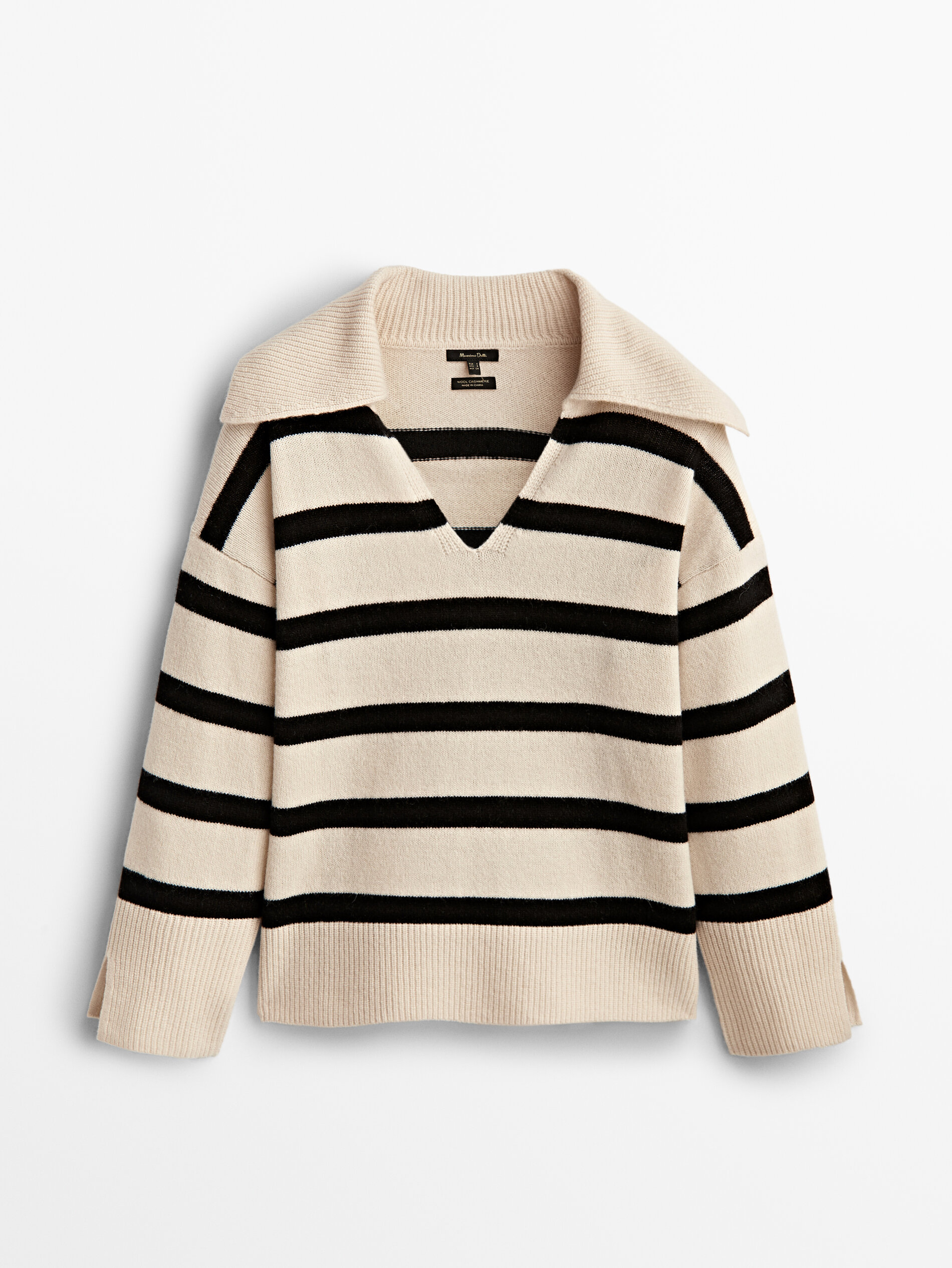 Striped wool and cashmere polo sweater 