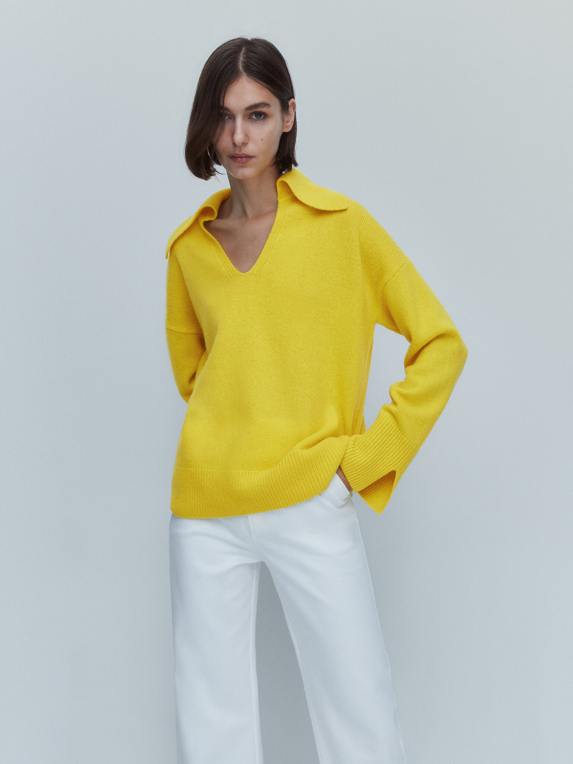 Wool and cashmere polo collar sweater 