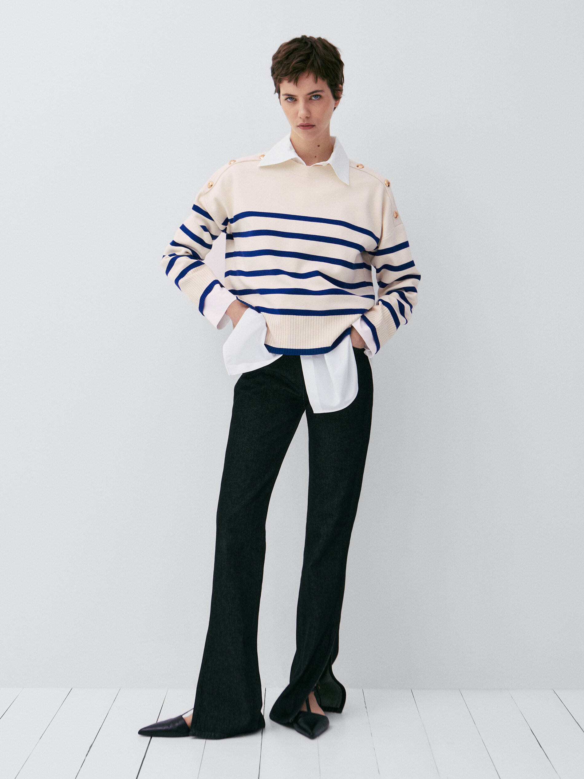 Striped sweater with button details 