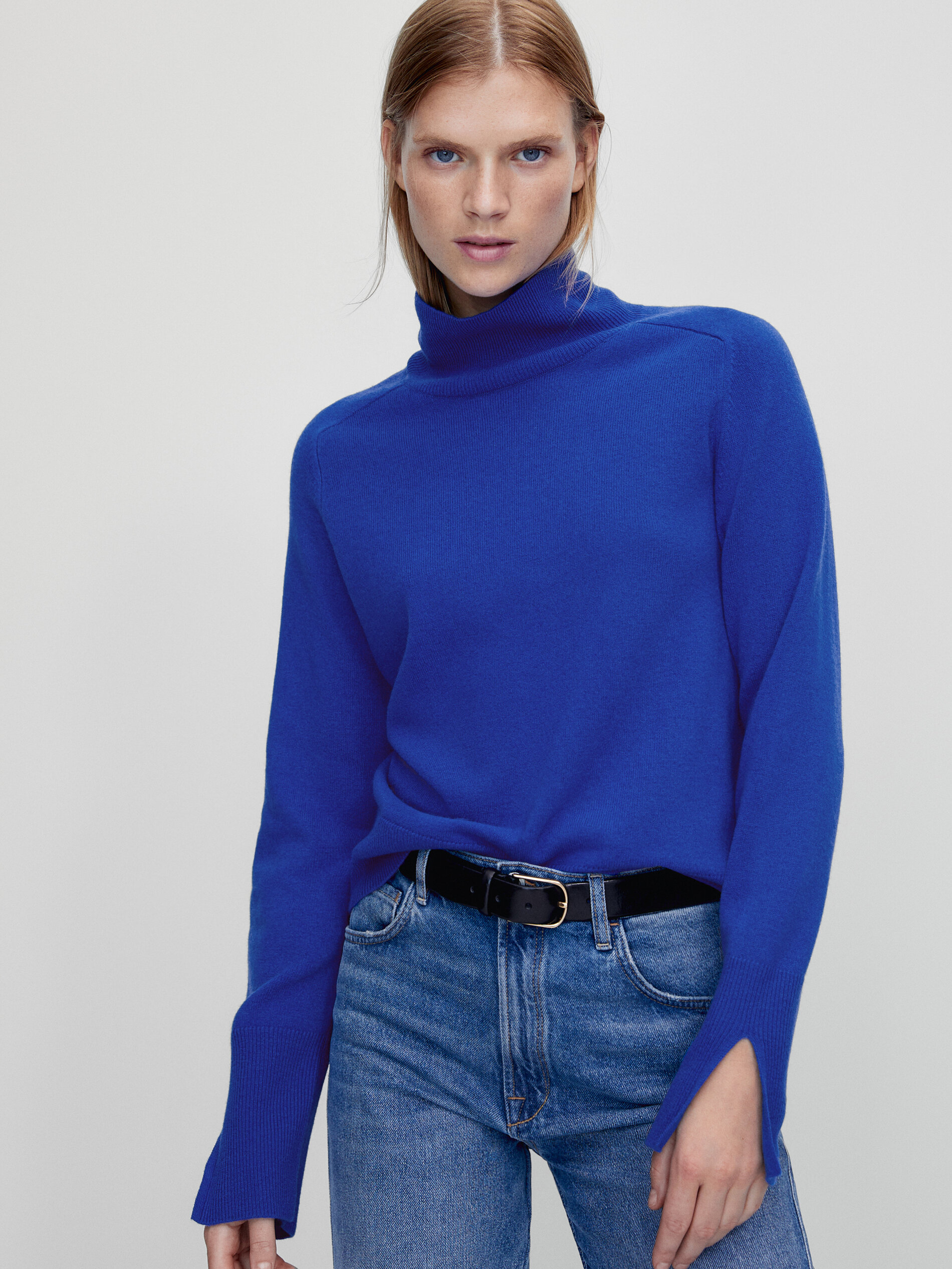 Massimo Dutti - Women - Wool and Cashmere High Neck Sweater - Blue - L