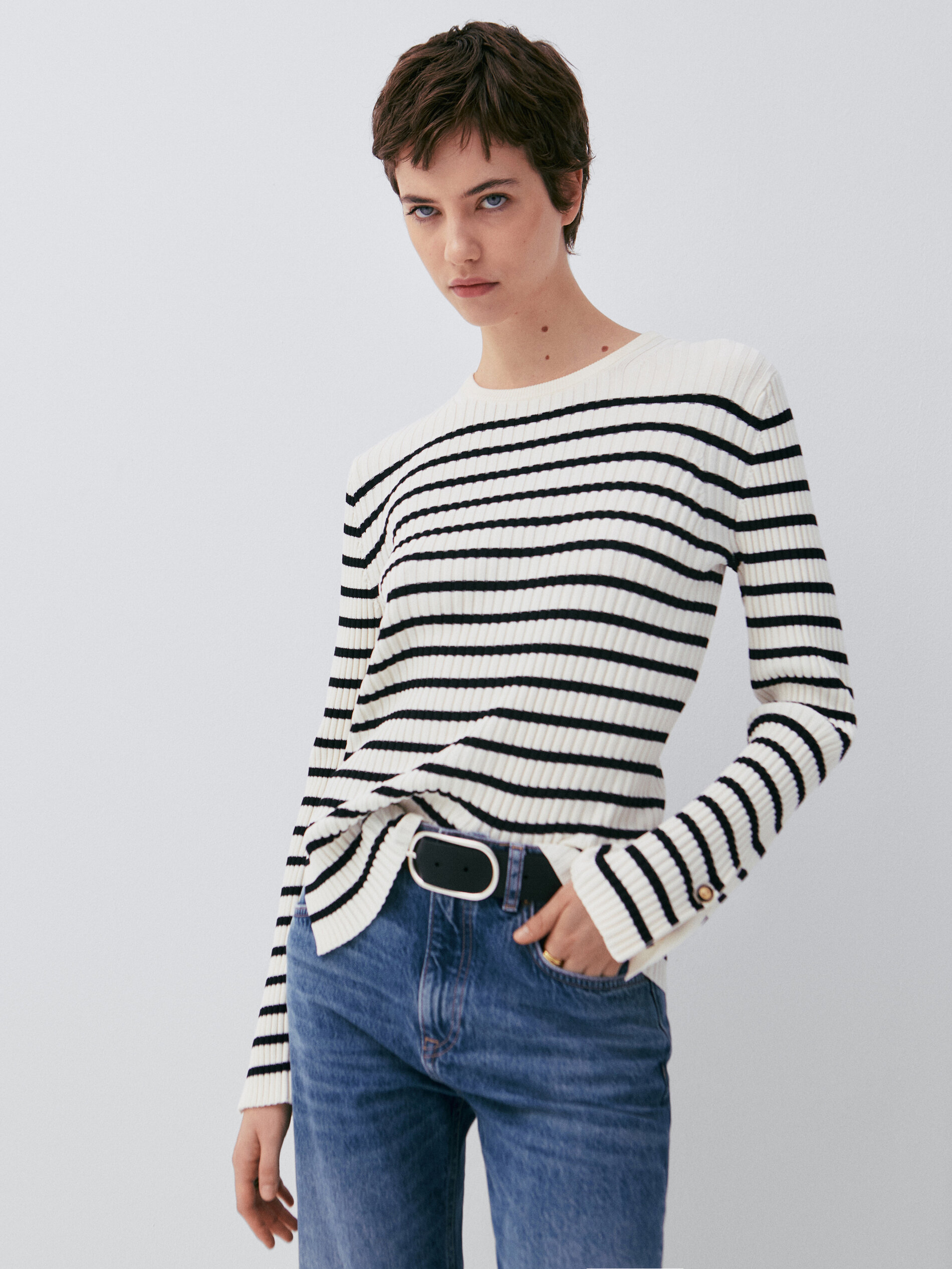 Striped ribbed sweater - Massimo Dutti 
