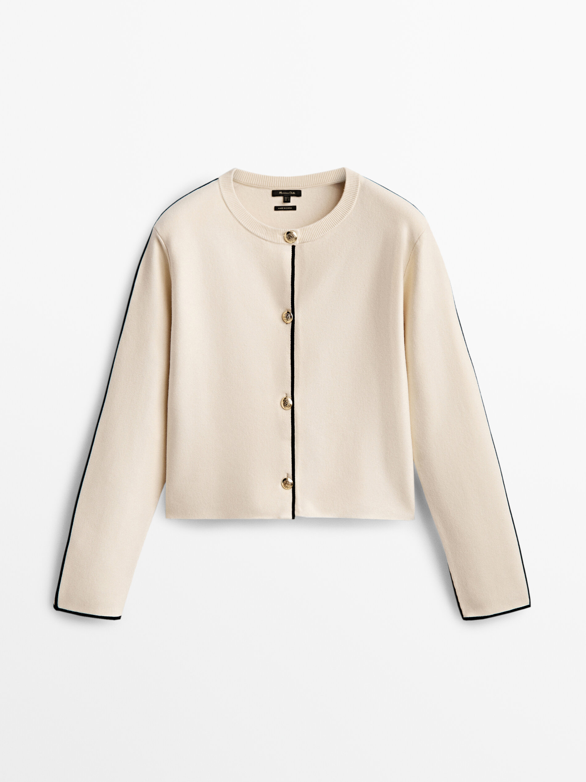 Knit cardigan with contrast trim 