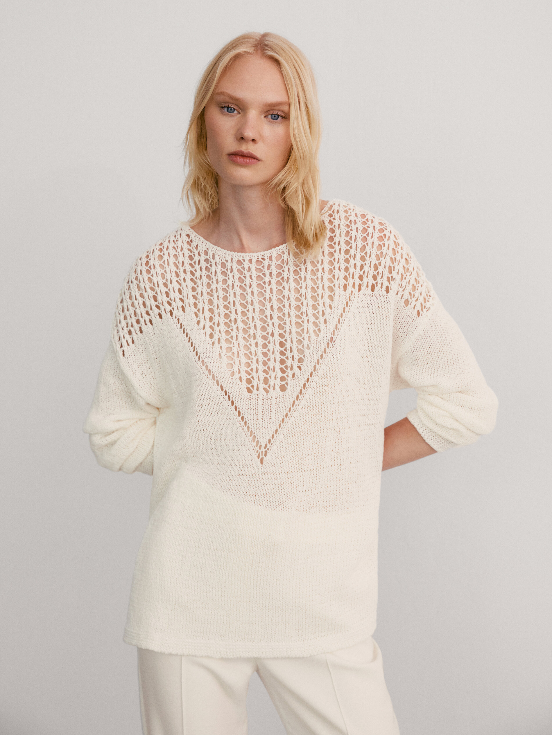 Open knit sweater - Massimo Dutti Israel