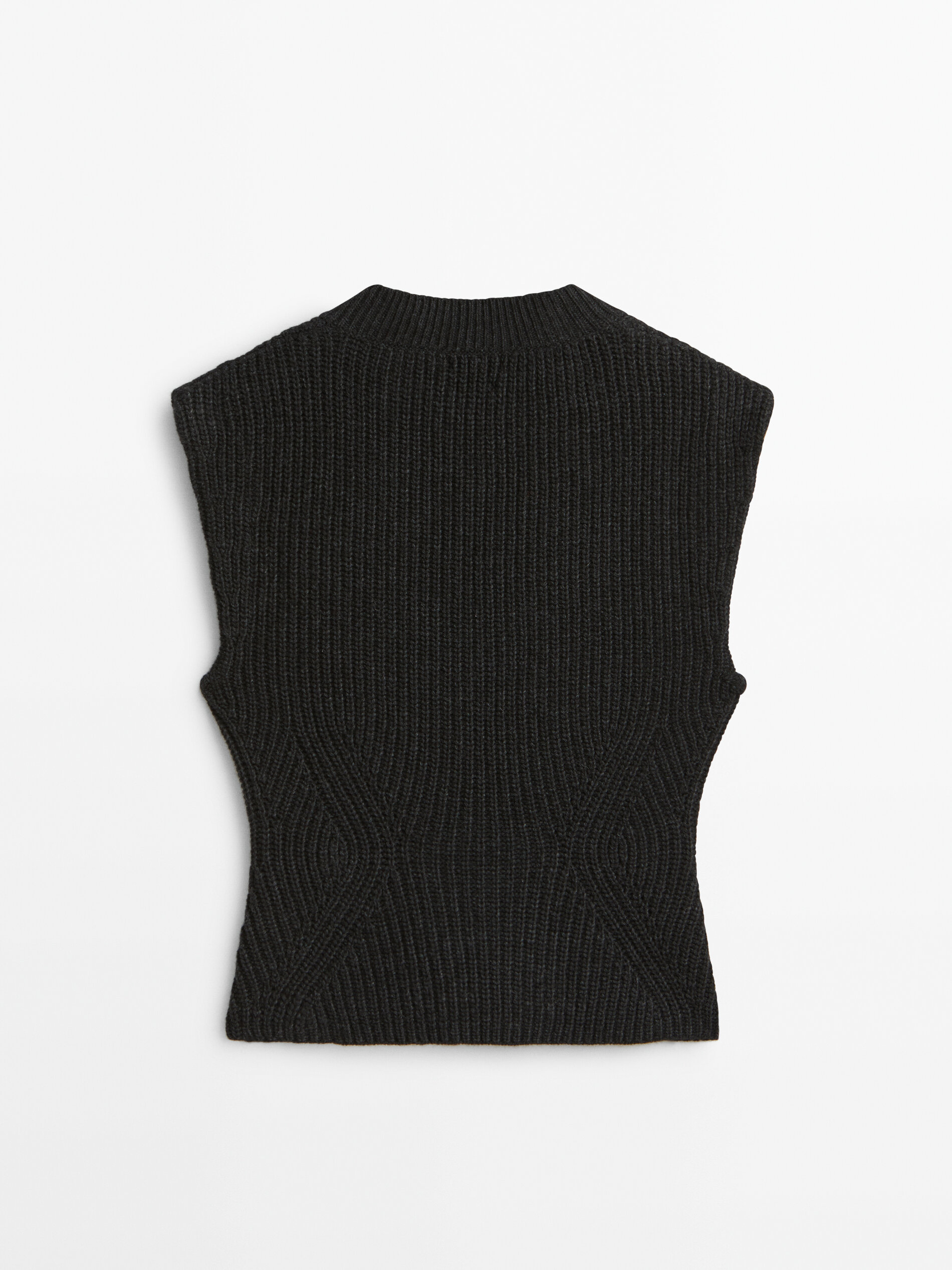 Massimo Dutti - Women - purl-knit V-Neck Vest - Anthracite Grey - 10