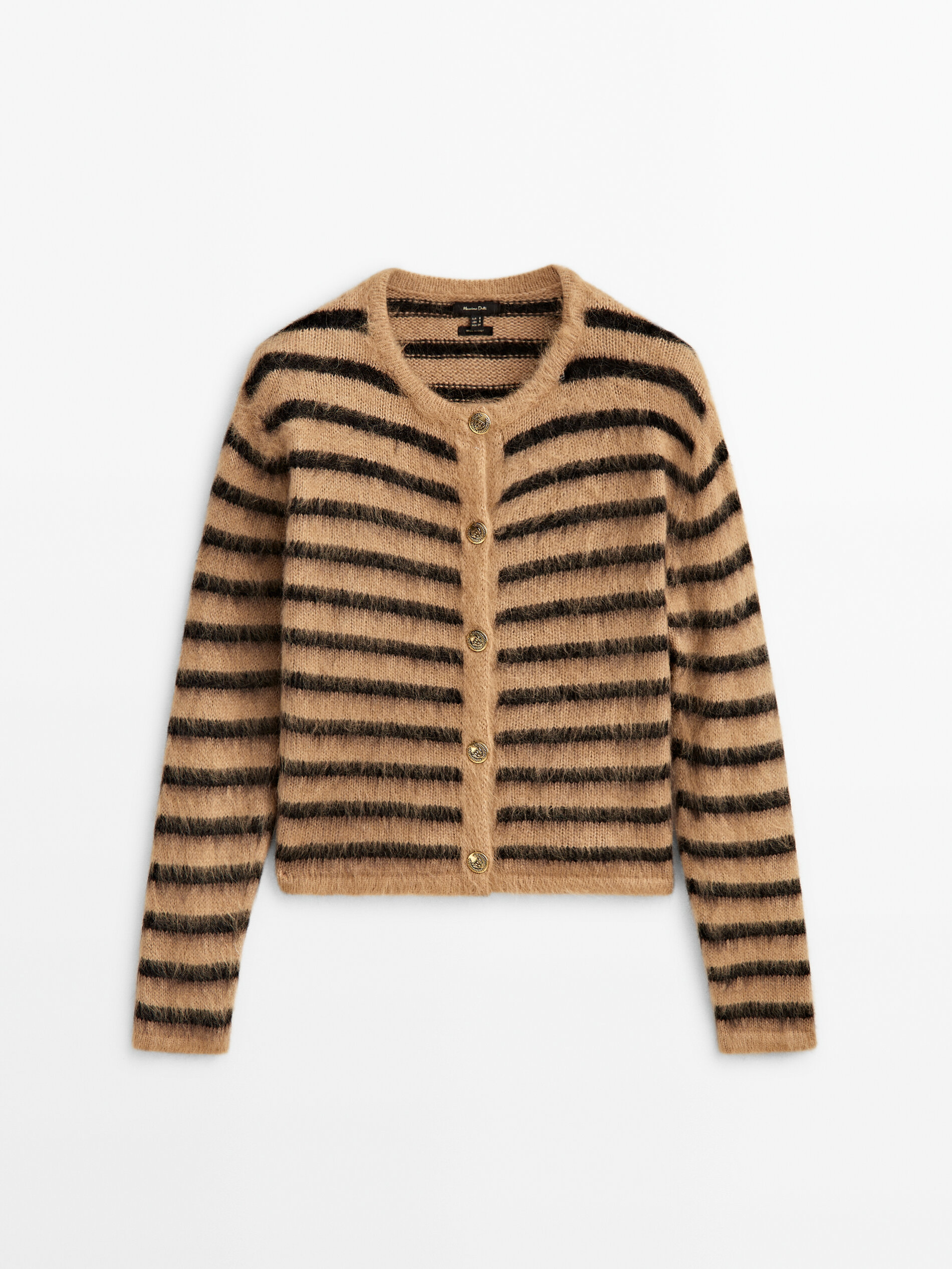 Striped faux fur knit cardigan 