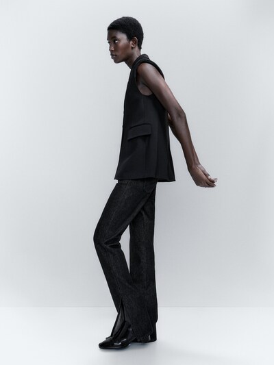 마시모두띠 Massimo Dutti Long black buttoned waistcoat,BLACK