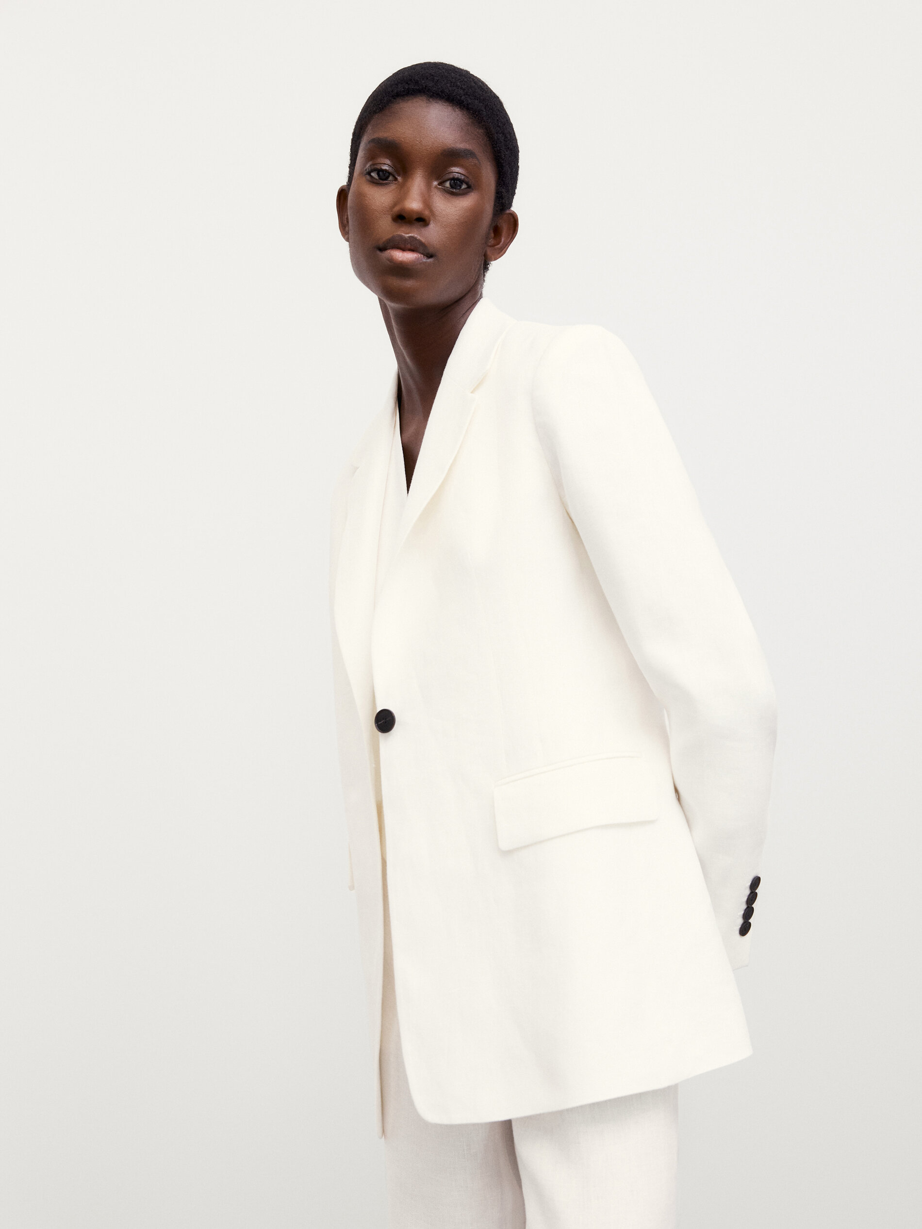 white single button blazer