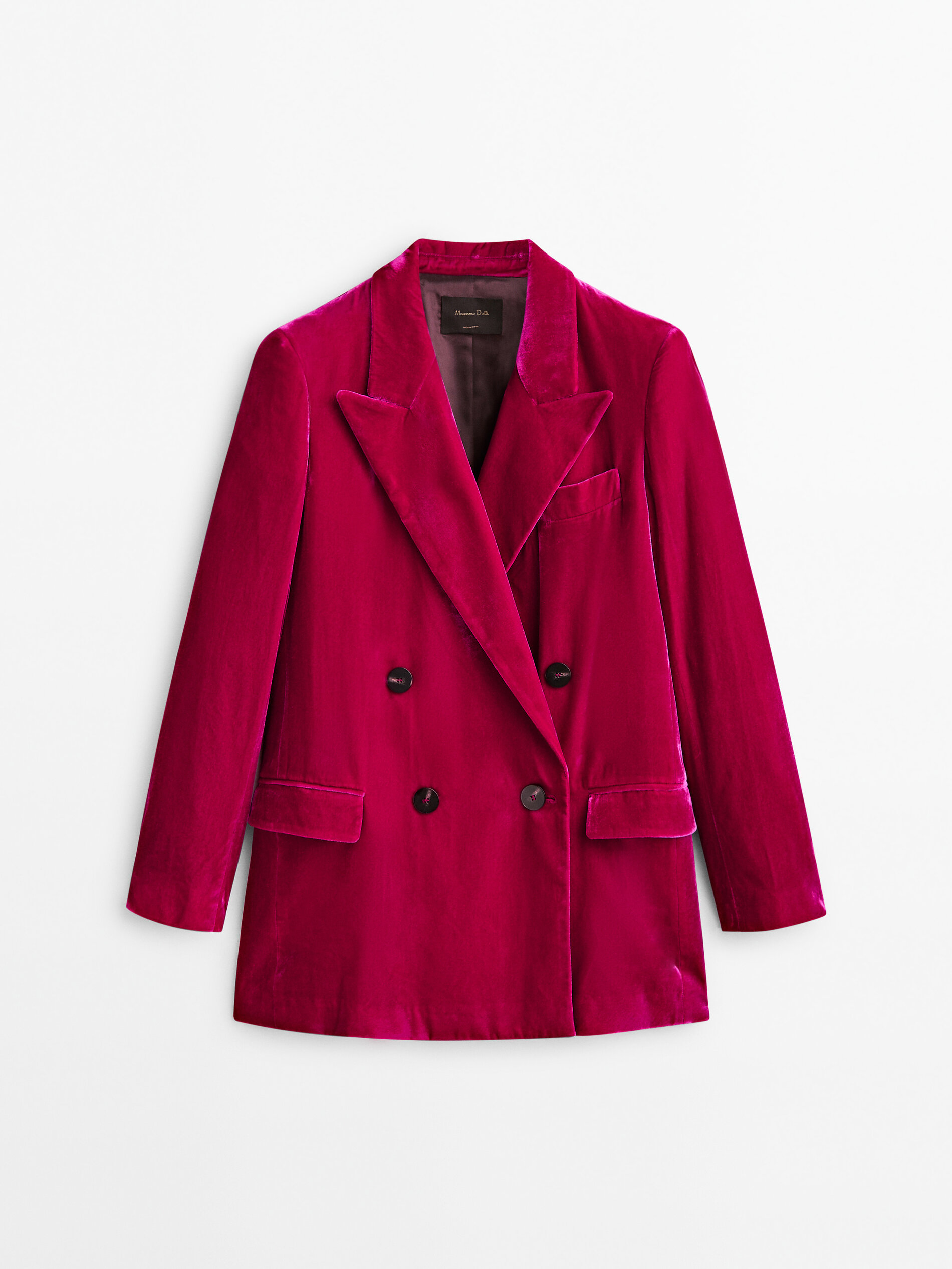 Massimo Dutti - Women - Fuchsia Velvet Double-Breasted Blazer - Fuchsia - 10