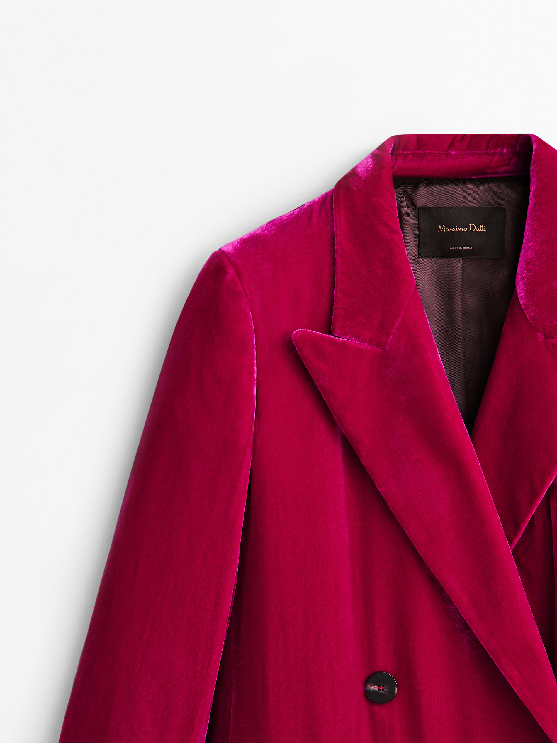 Massimo Dutti - Women - Fuchsia Velvet Double-Breasted Blazer - Fuchsia - 10