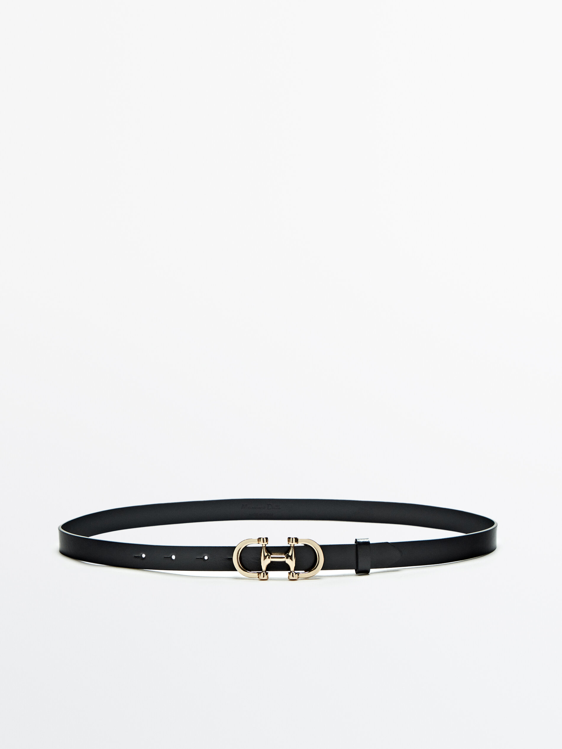 Black leather belt with double buckle 