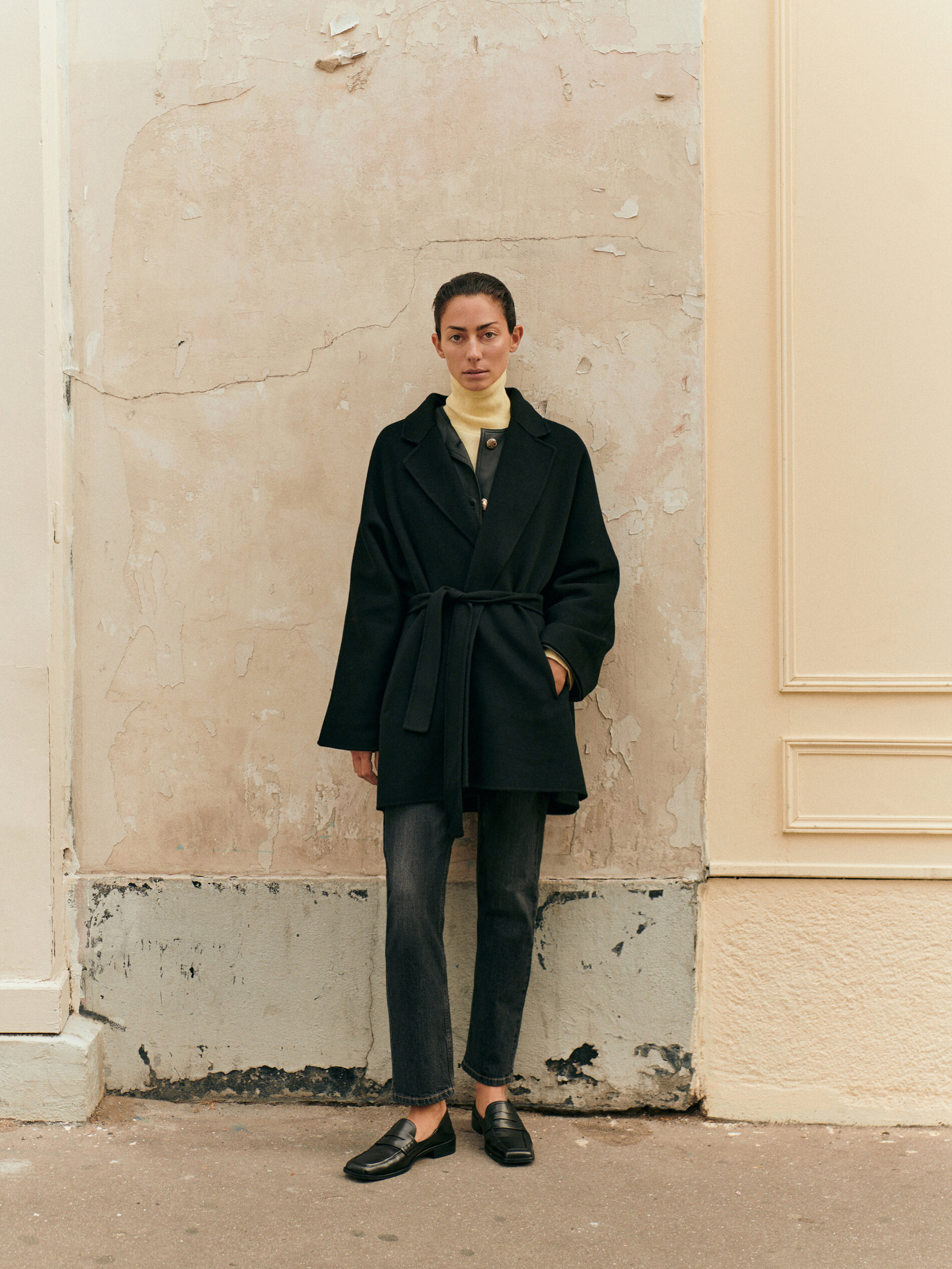 Short black wool blend coat - Massimo 