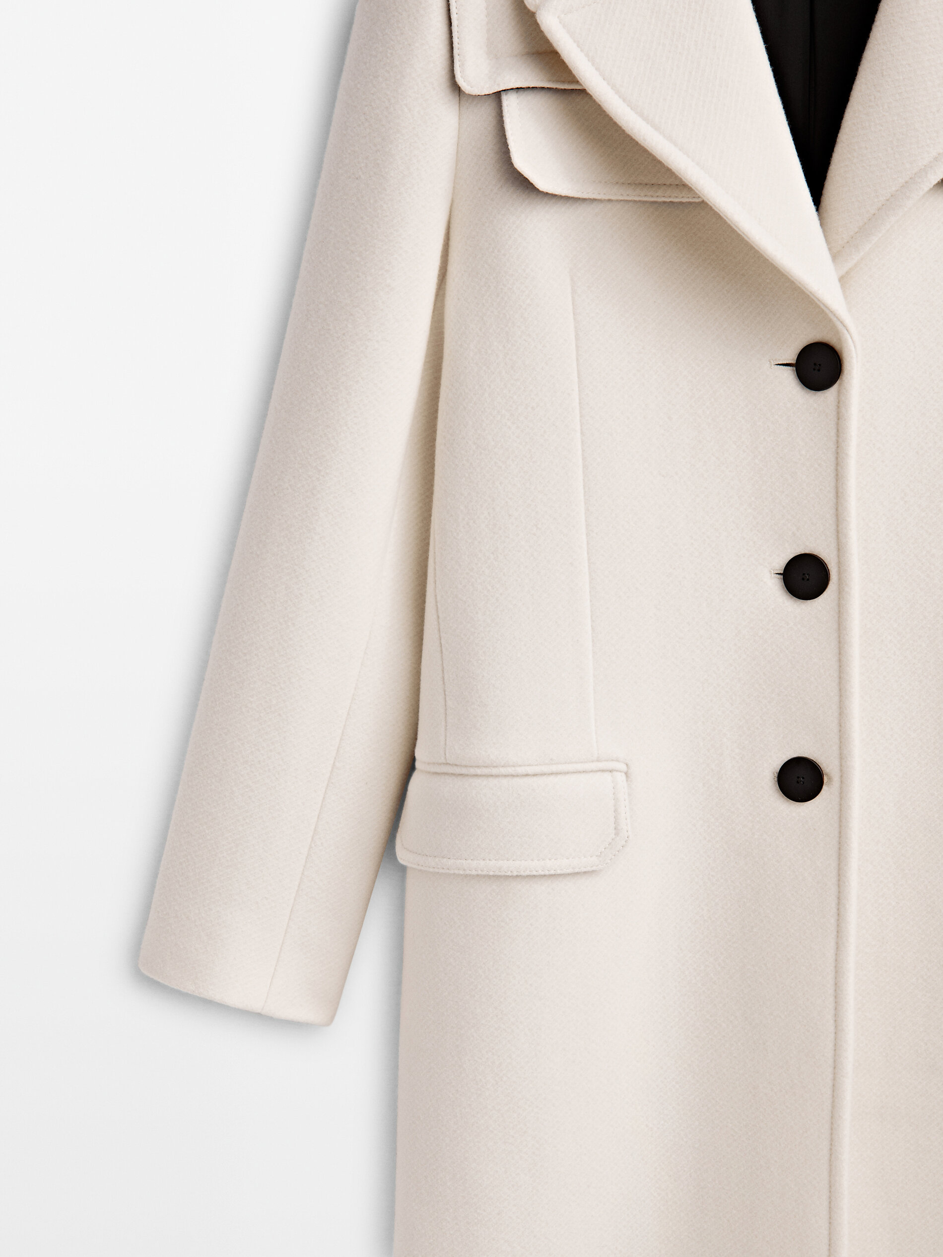 Ecru wool three-button coat - Massimo 