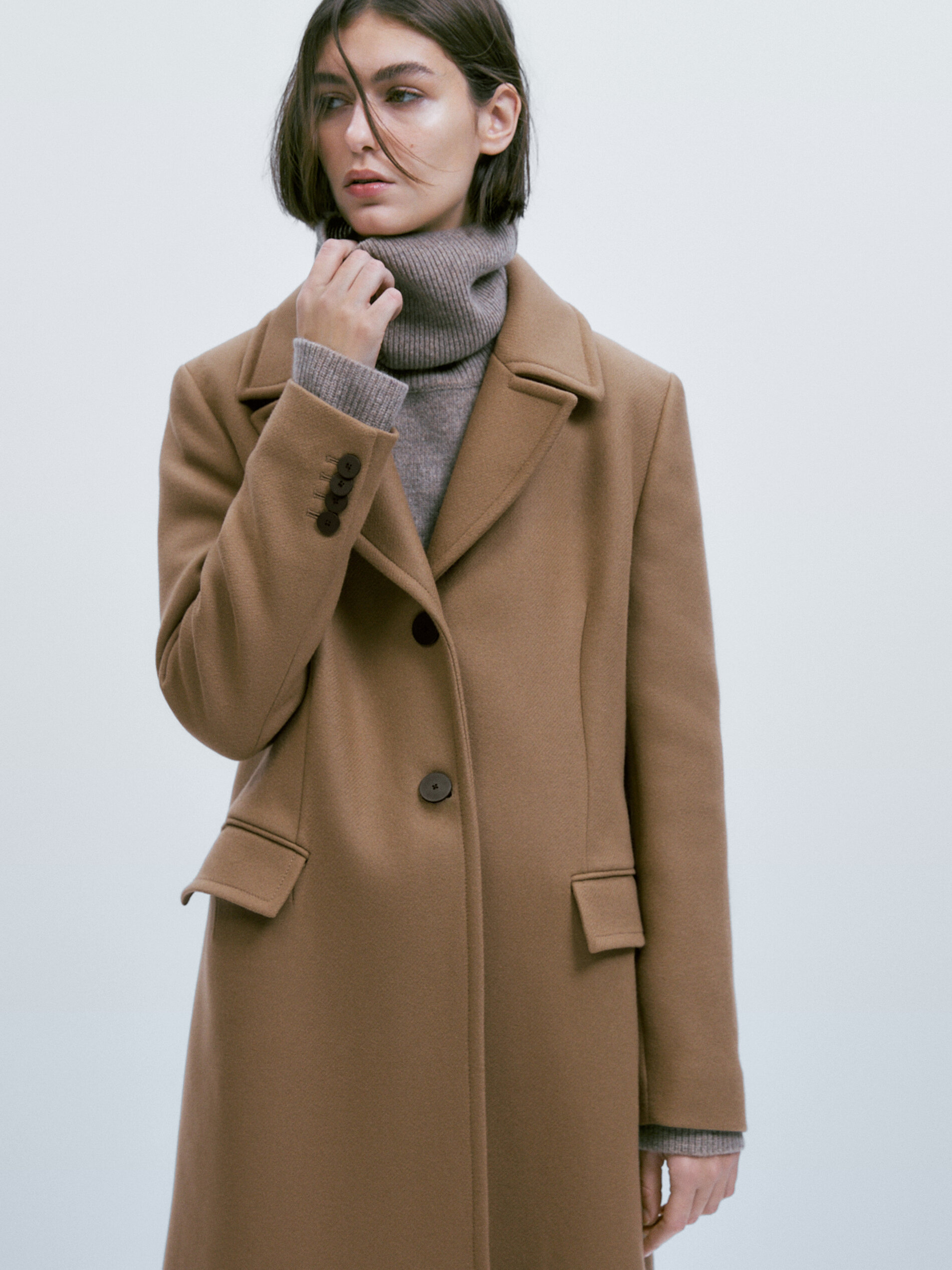 Massimo Dutti - Women - Fitted Wool Blend Coat - Camel - 14