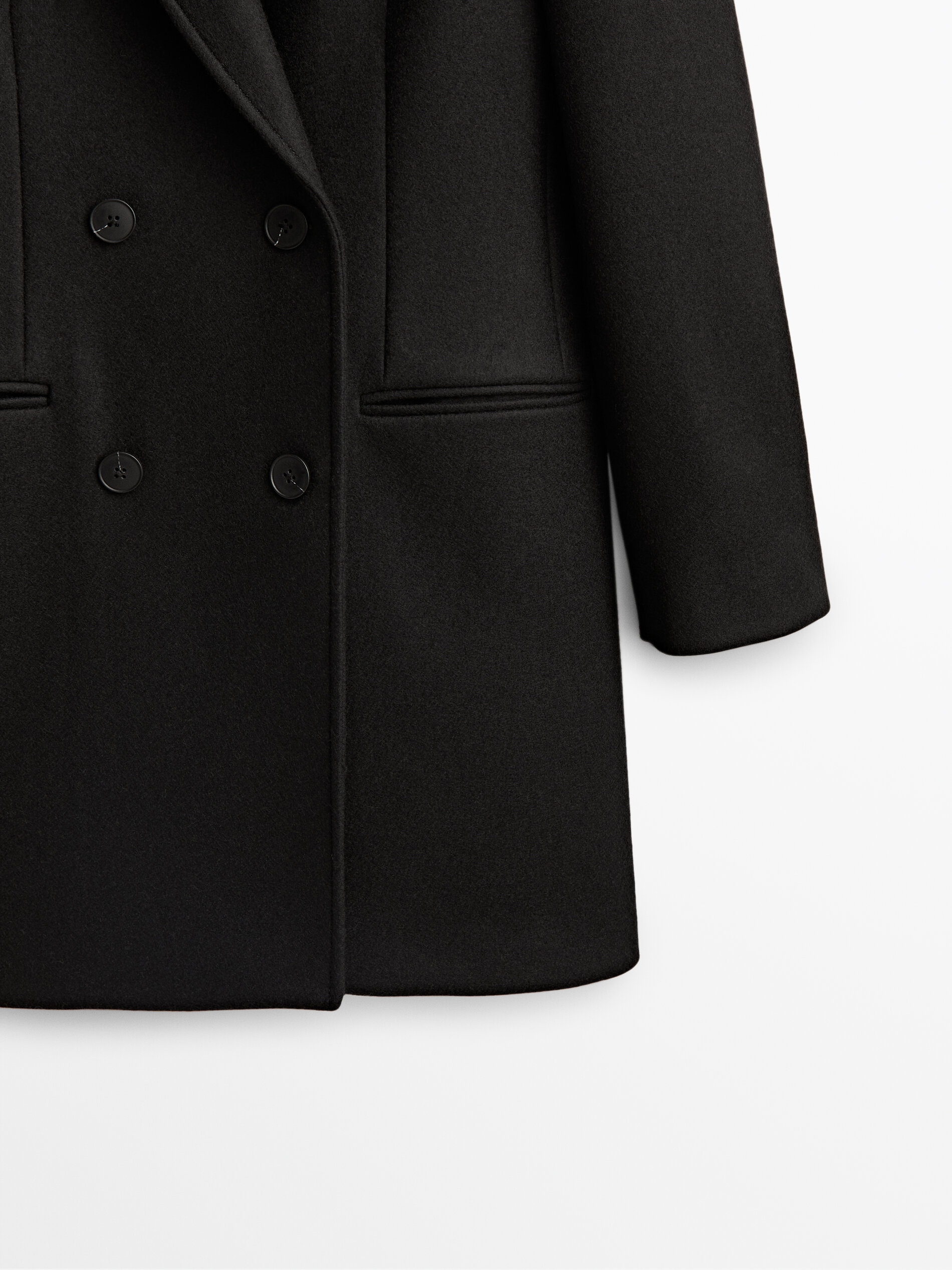 Short black double-breasted coat 