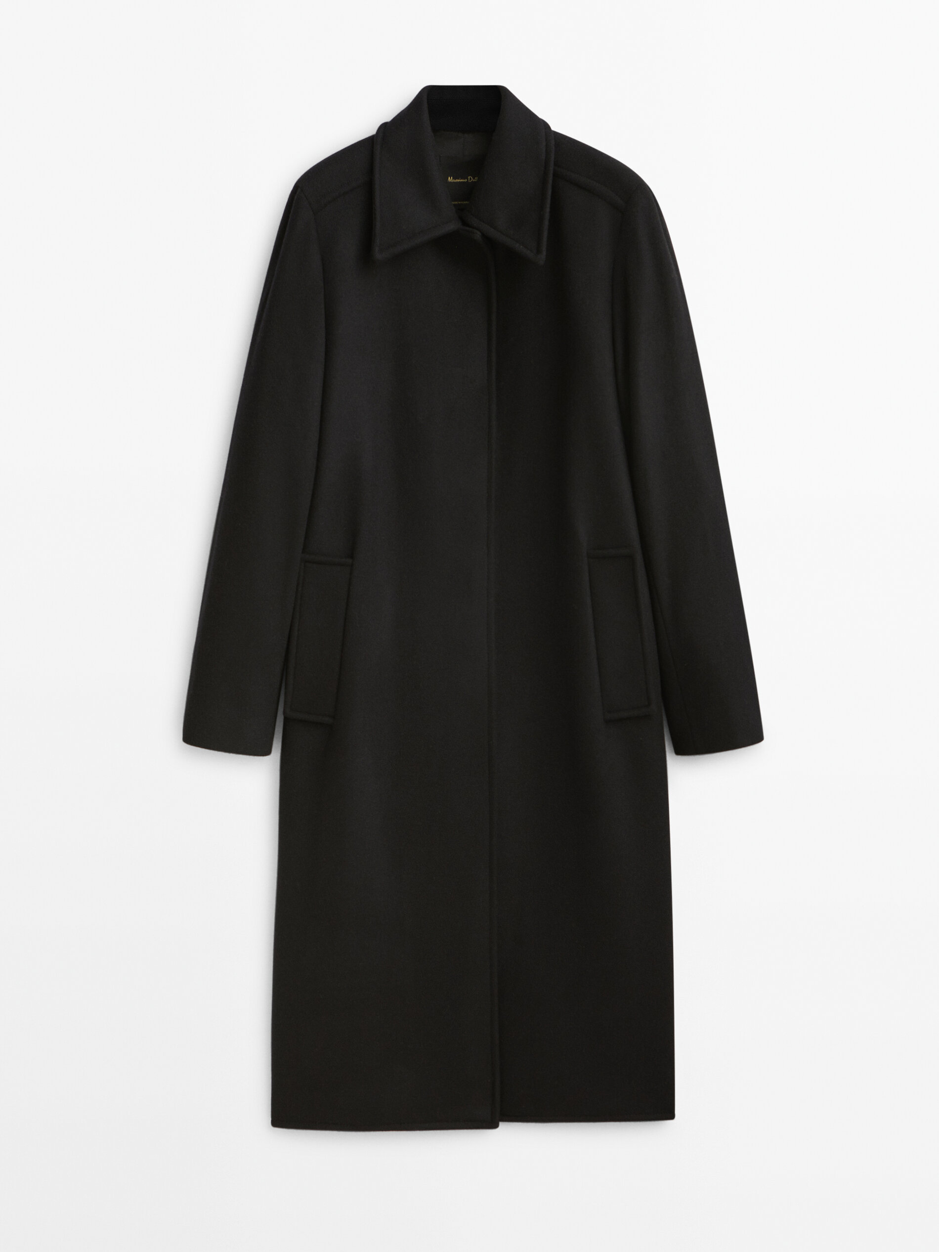 Massimo Dutti - Women - Long Black Wool Blend Coat - Black - S