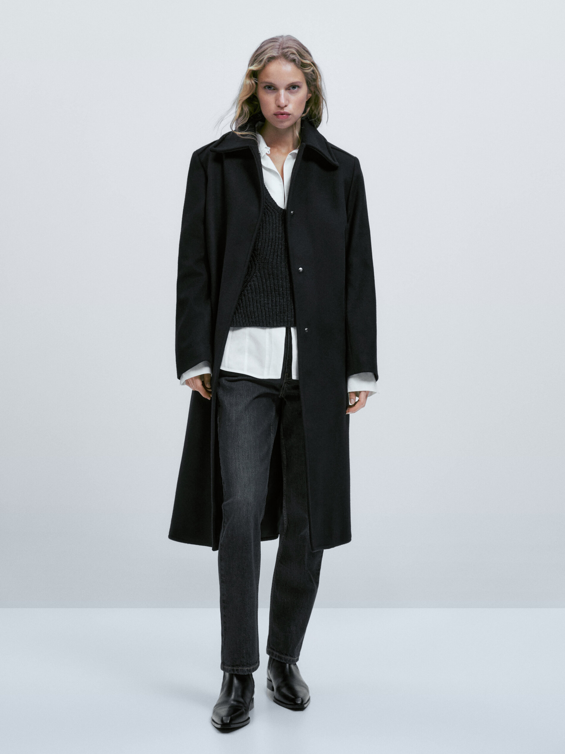 Moda Płaszcze Długie płaszcze Massimo Dutti D\u0142ugi p\u0142aszcz jasnoszary Melan\u017cowy W stylu casual 