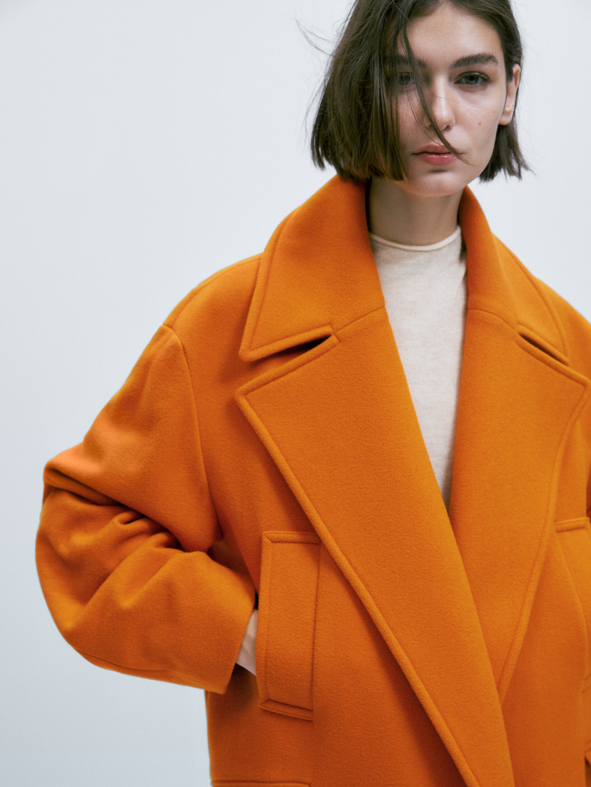 Long wool blend orange coat - Massimo 